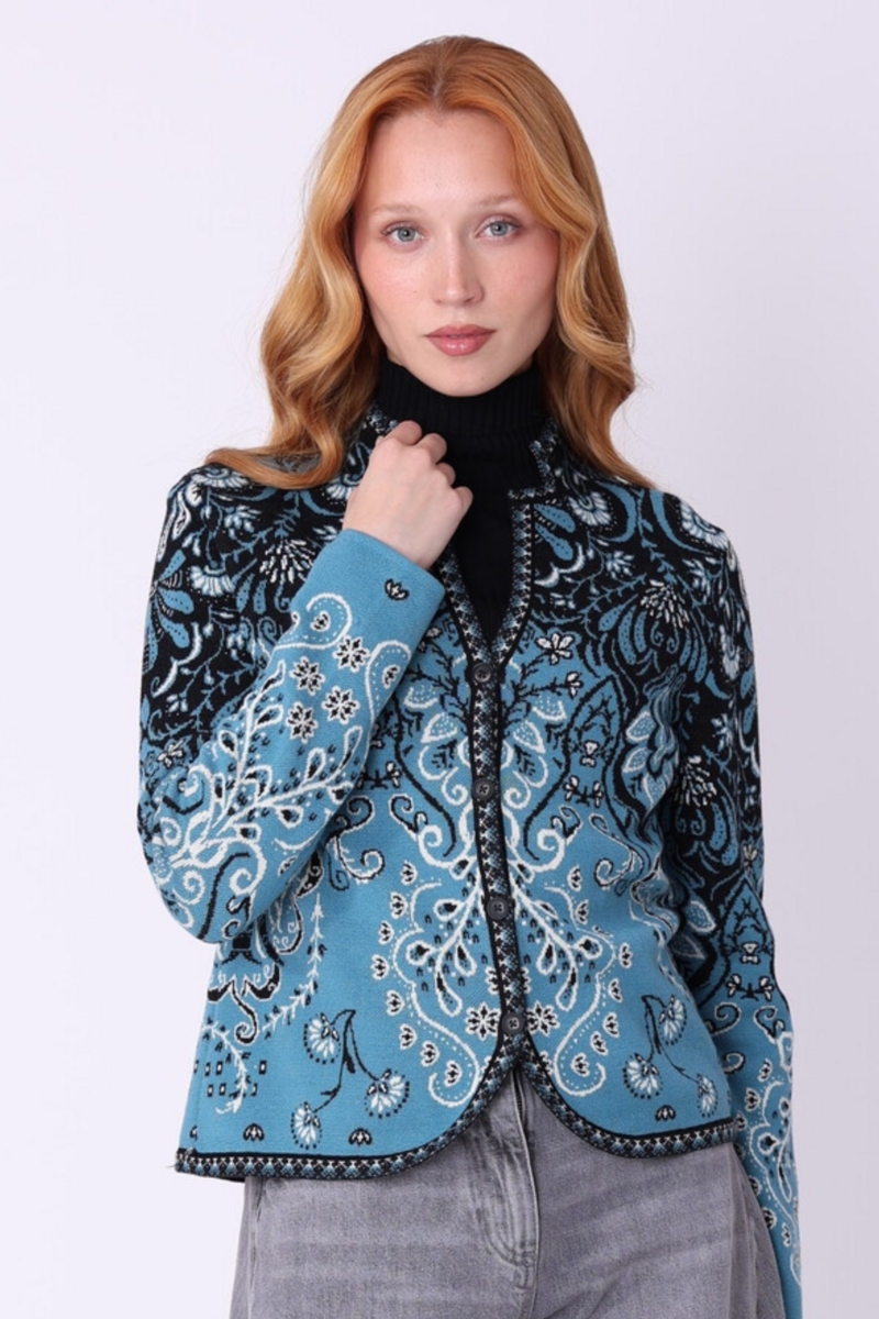 IVKO - Knit Jacket Petal Script Blue | Exclusive Cardigan of 100% Cotton, Winter Must-Have