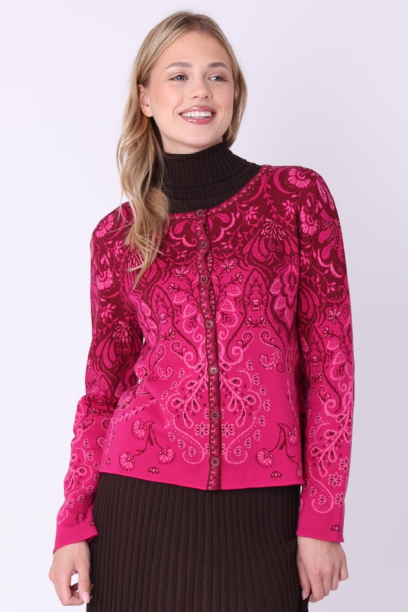 IVKO - Cardigan Petal Script Magenta | Exclusive Cardigan of 100% Cotton, Winter Must-Have