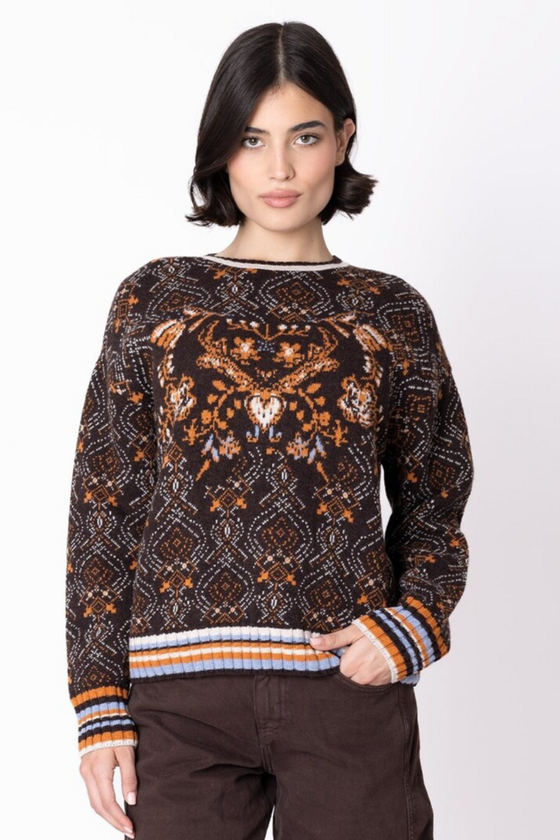 IVKO - Pullover Fika Floral Chocolate | Warme en Elegante Trui van Natuurlijke Materialen