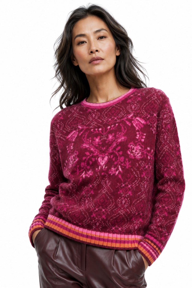 IVKO - Pullover Fika Floral Cherry | Warme en Elegante Trui van Natuurlijke Materialen