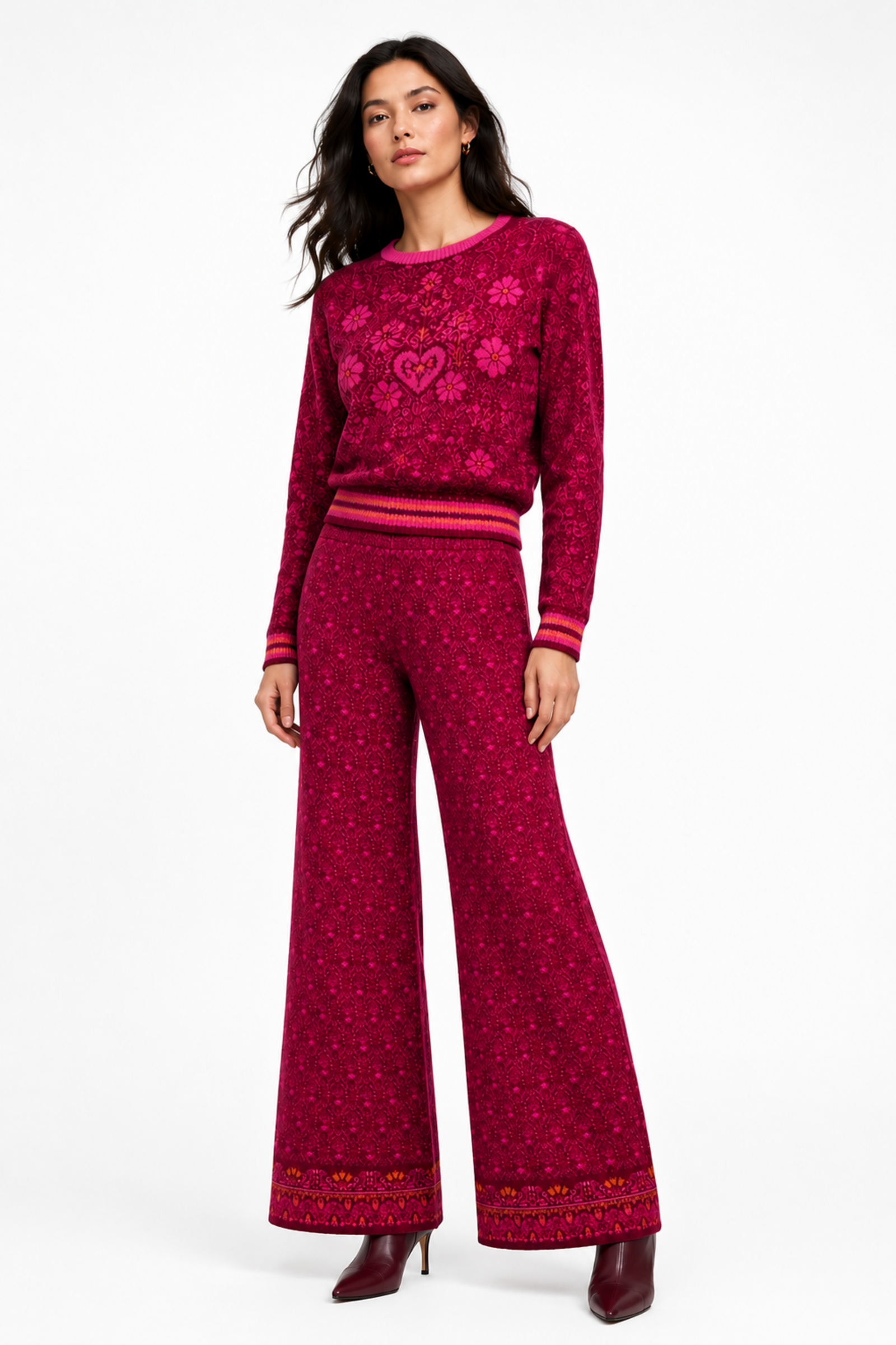IVKO  Woman IVKO - Knit Pants Fika Floral Cherry | Luxueuze Broek van 100% Wol met Elastische Tailleband