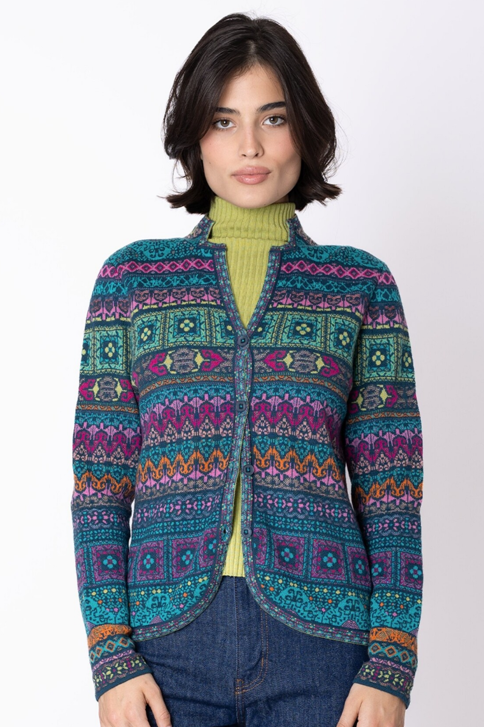 IVKO  Woman IVKO - Knit Jacket Azulejo Petrol | Oogverblindend Vest van 100% Wol met Portugese Motieven