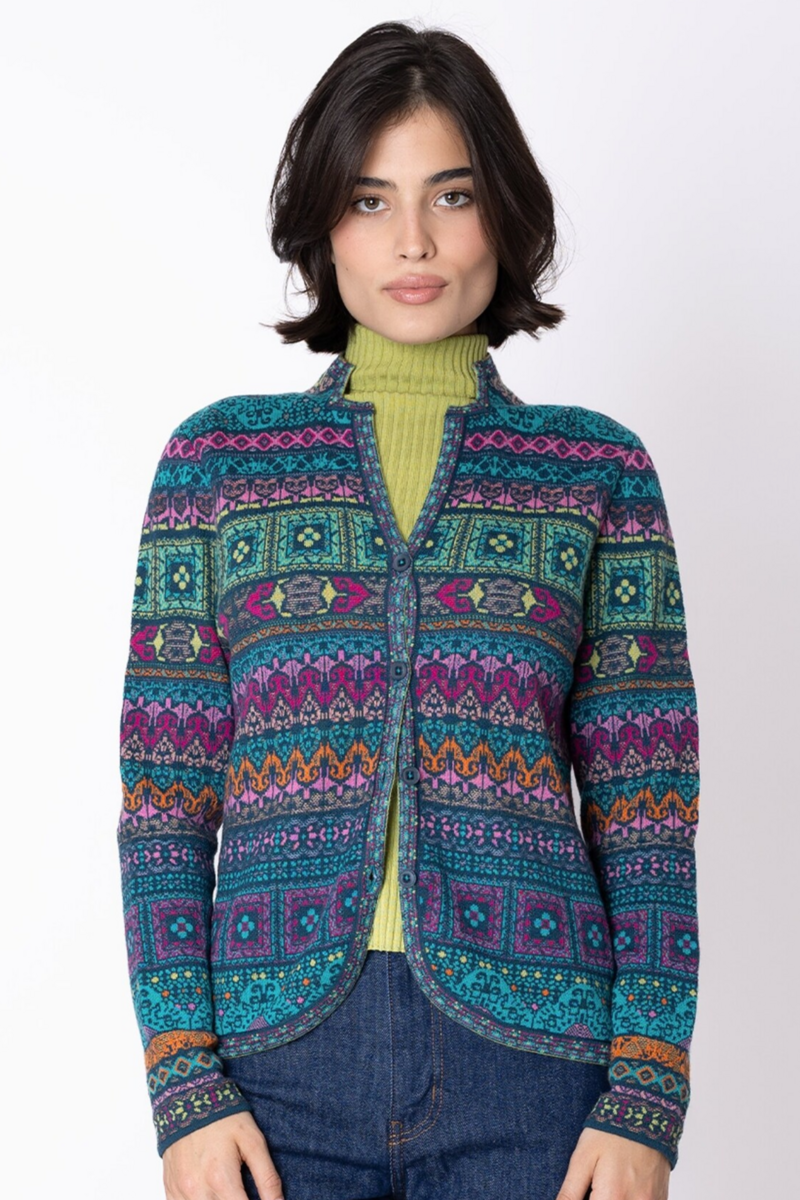 IVKO - Knit Jacket Azulejo Petrol | Oogverblindend Vest van 100% Wol met Portugese Motieven
