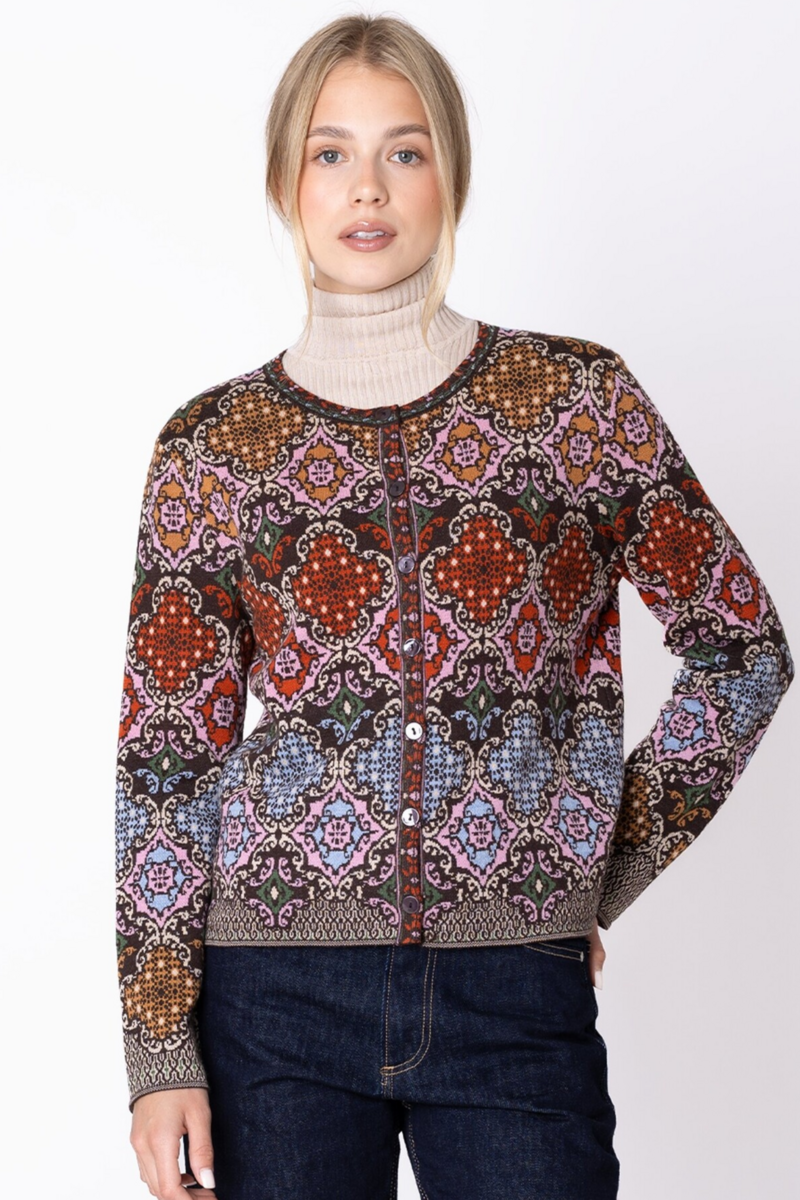 IVKO - Cardigan Azulejo Chocolate | Prachtig Vest van 100% Wol met Portugese Motieven