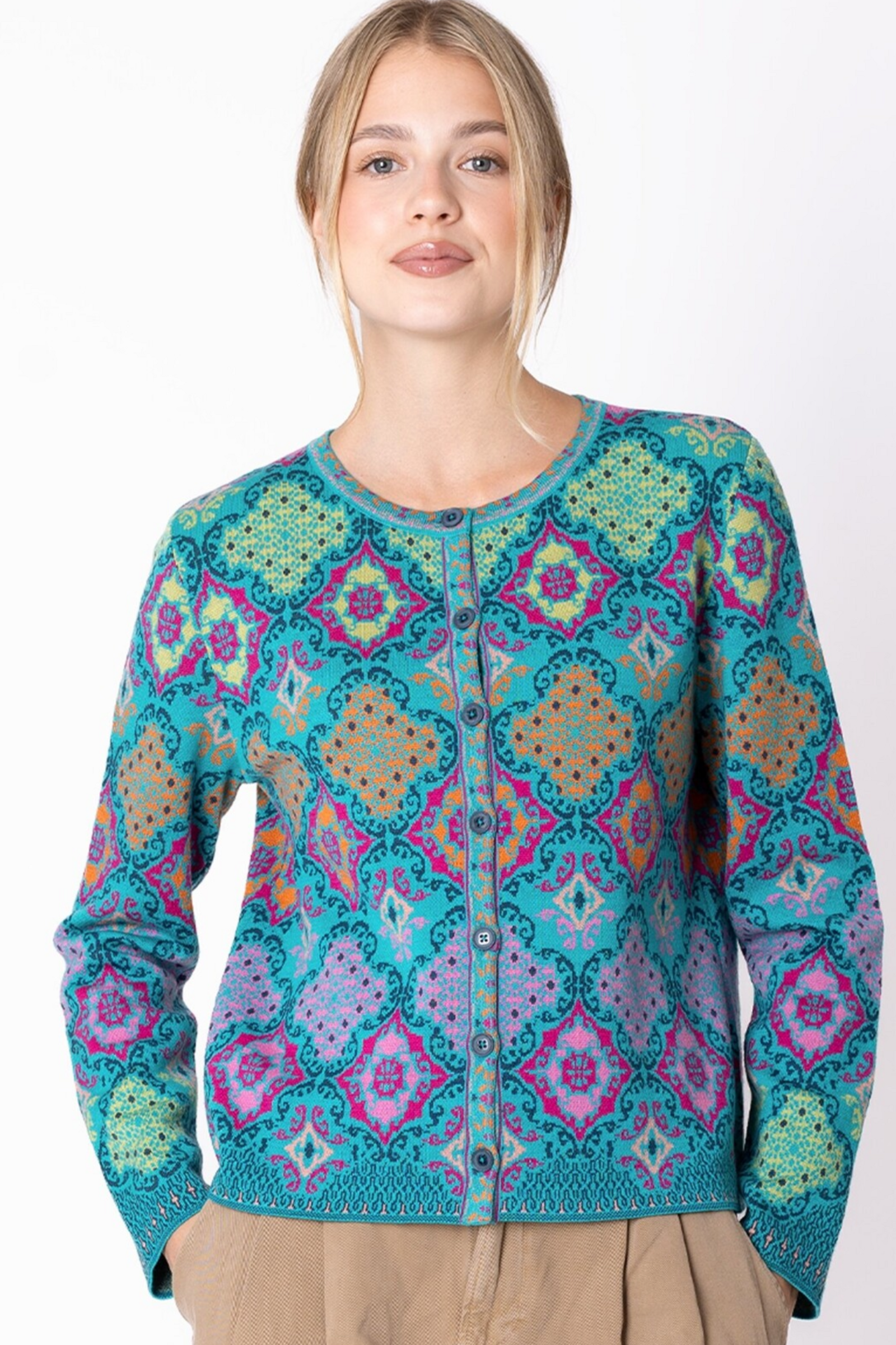 IVKO  Woman IVKO - Cardigan Azulejo Adria | Prachtig Vest van 100% Wol met Portugese Motieven