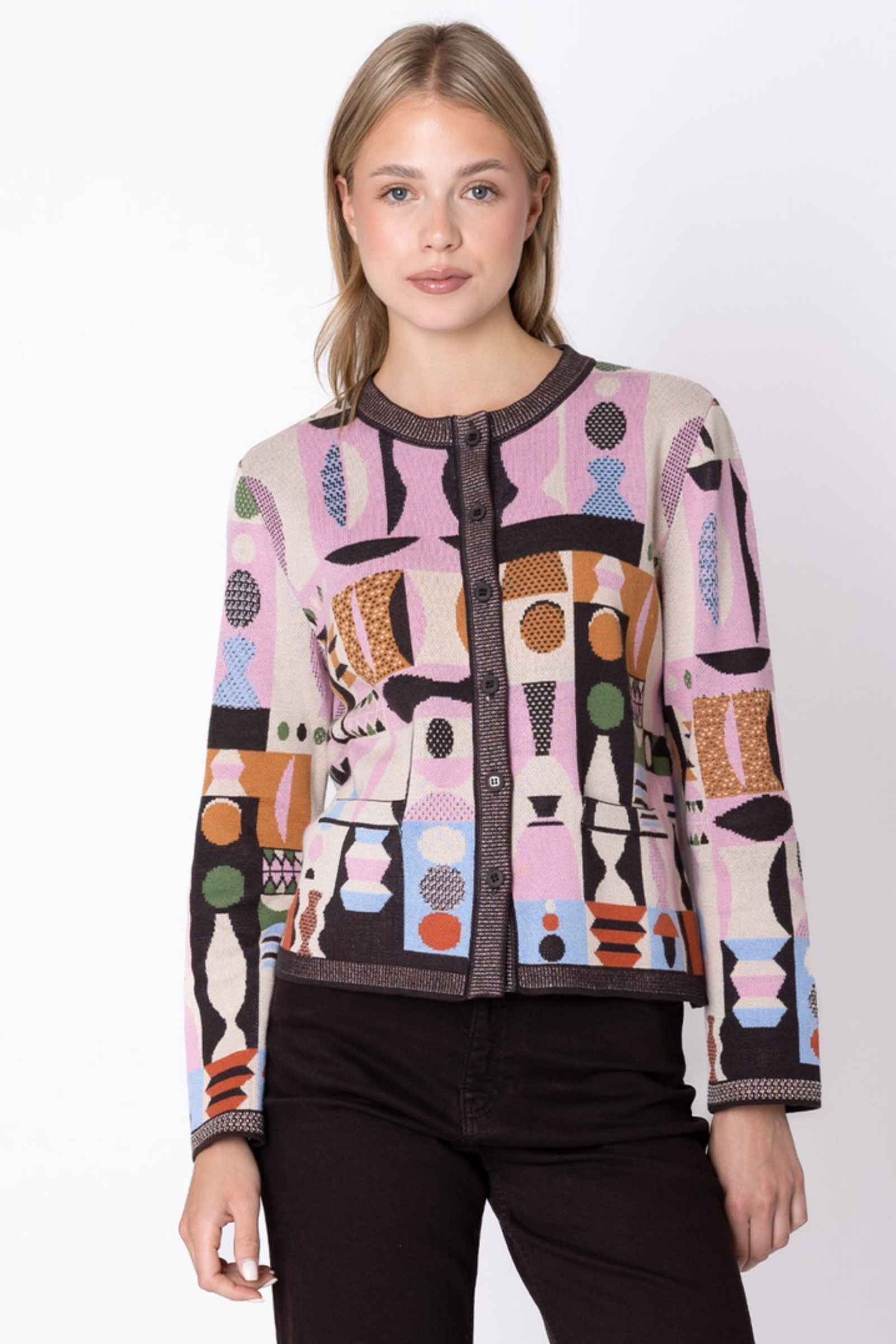 IVKO  Woman IVKO - Cardigan Abstract Geometry Chocolate | Fantastisch Vest van 100% Katoen met Geometrische Patronen