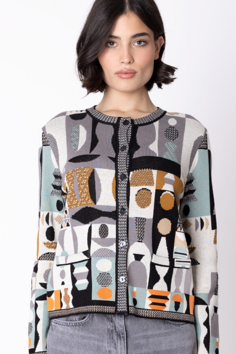 IVKO - Cardigan Abstract Geometry Black | Fantastisch Vest van 100% Katoen met Geometrische Patronen