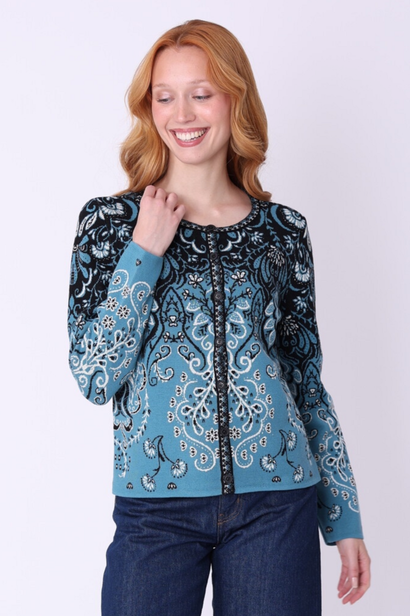 IVKO - Cardigan Petal Script Blue | Stylish Cardigan of 100% Cotton, Winter Must-Have