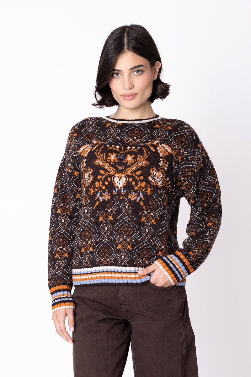 IVKO - Pullover Fika Floral Chocolate | Warme en Elegante Trui van Natuurlijke Materialen