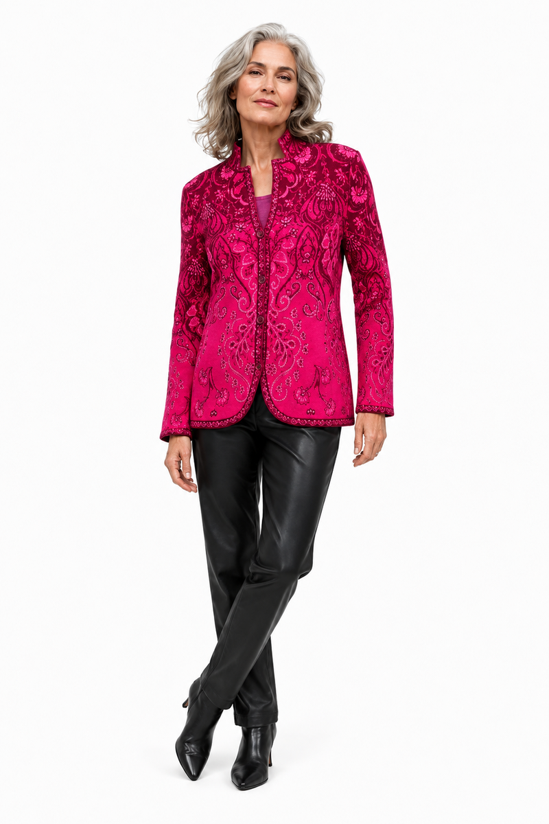 IVKO - Knit Jacket Petal Script Magenta | Stijlvol Vest van 100% Katoen, Winterse Must-Have