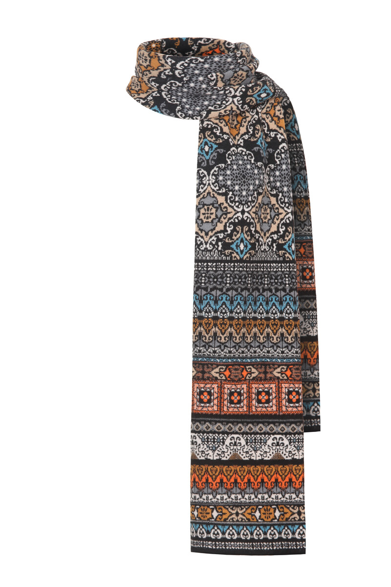 IVKO - Knit Scarf Azulejo Black | Ikonischer Schal aus 100 % Wolle mit Portugiesischen Mustern