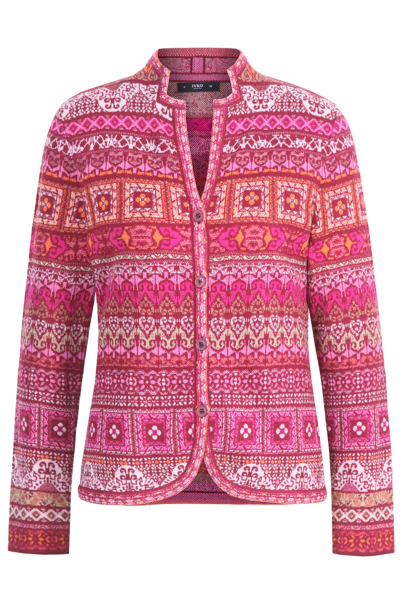 IVKO - Knit Jacket Azulejo Cherry | Oogverblindend Vest van 100% Wol met Portugese Motieven