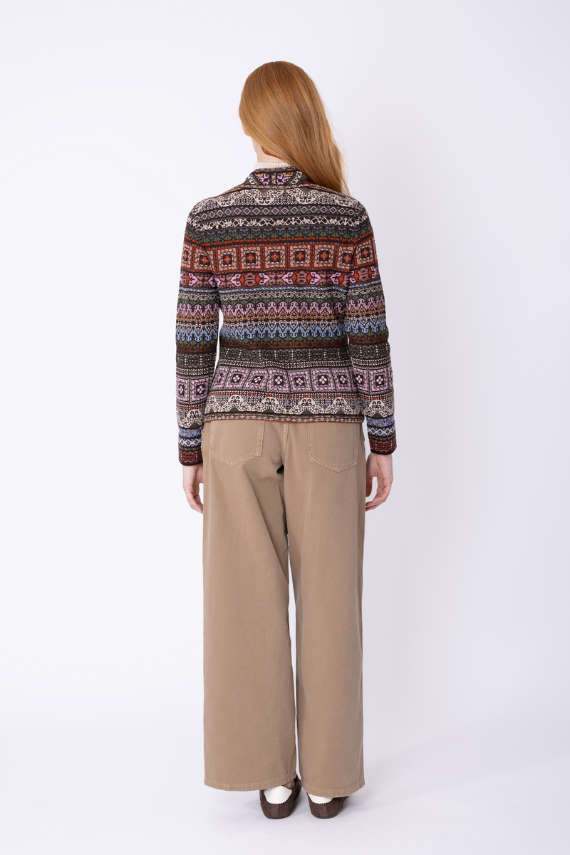 IVKO - Knit Jacket Azulejo Chocolate | Oogverblindend Vest van 100% Wol met Portugese Motieven