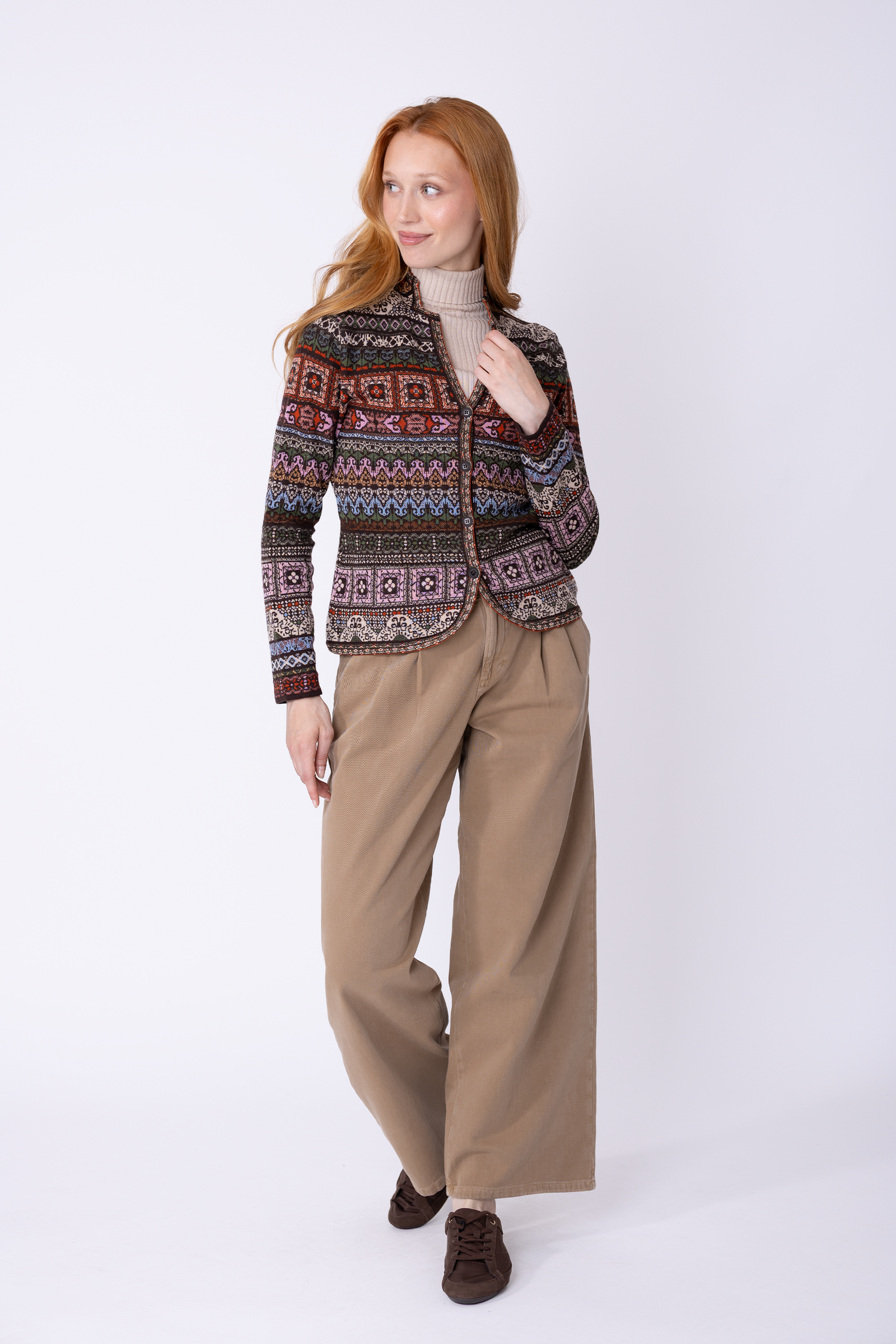 IVKO  Woman IVKO - Knit Jacket Azulejo Chocolate | Atemberaubende Strickjacke aus 100 % Wolle mit Portugiesischen Motiven