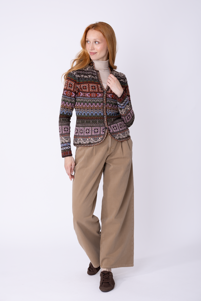IVKO - Knit Jacket Azulejo Chocolate | Oogverblindend Vest van 100% Wol met Portugese Motieven
