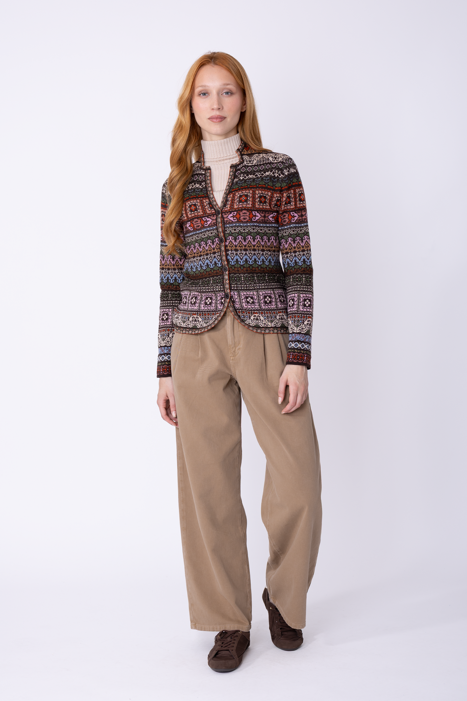 IVKO  Woman IVKO - Knit Jacket Azulejo Chocolate | Atemberaubende Strickjacke aus 100 % Wolle mit Portugiesischen Motiven