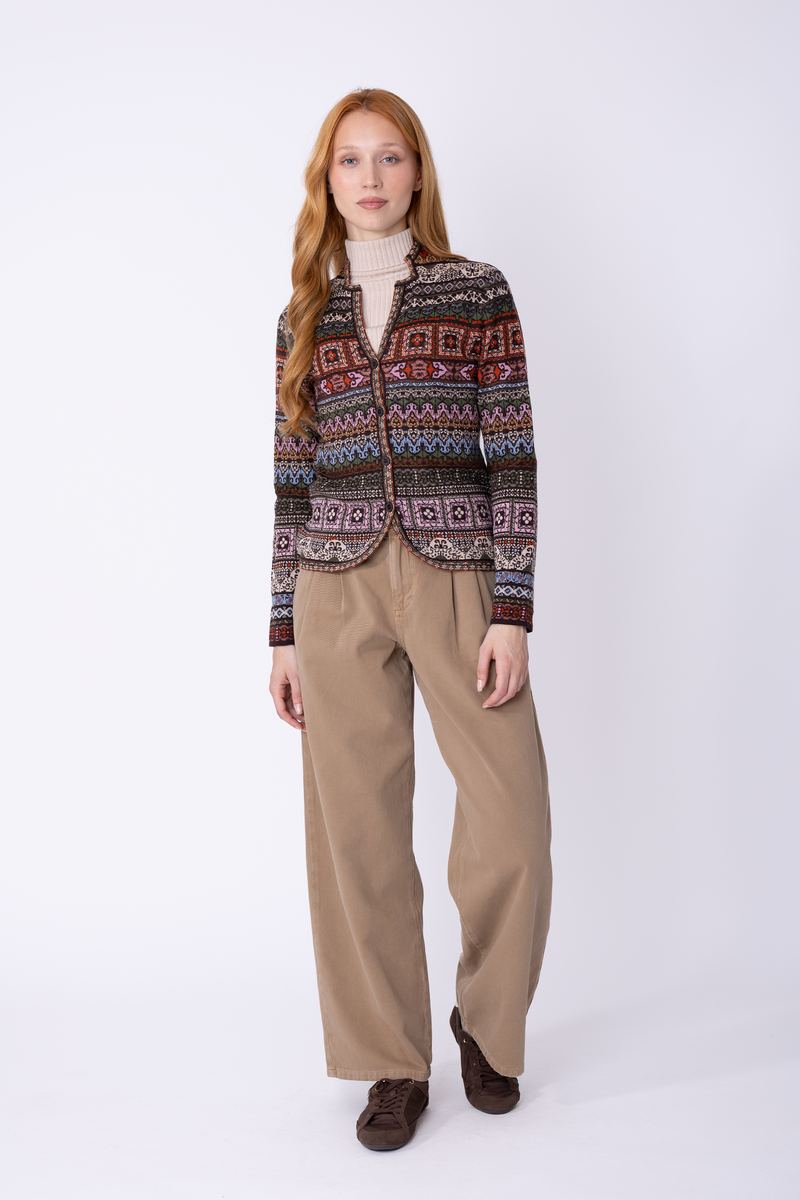 IVKO - Knit Jacket Azulejo Chocolate | Oogverblindend Vest van 100% Wol met Portugese Motieven