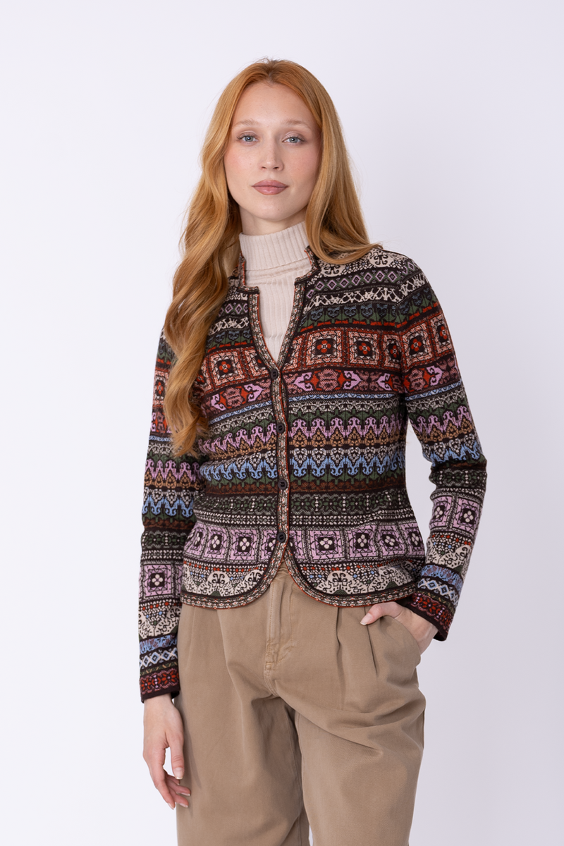 IVKO - Knit Jacket Azulejo Chocolate | Oogverblindend Vest van 100% Wol met Portugese Motieven