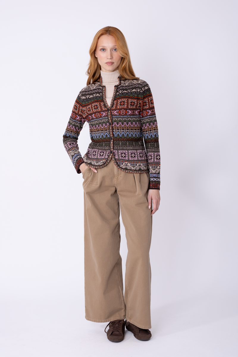 IVKO - Knit Jacket Azulejo Chocolate | Oogverblindend Vest van 100% Wol met Portugese Motieven