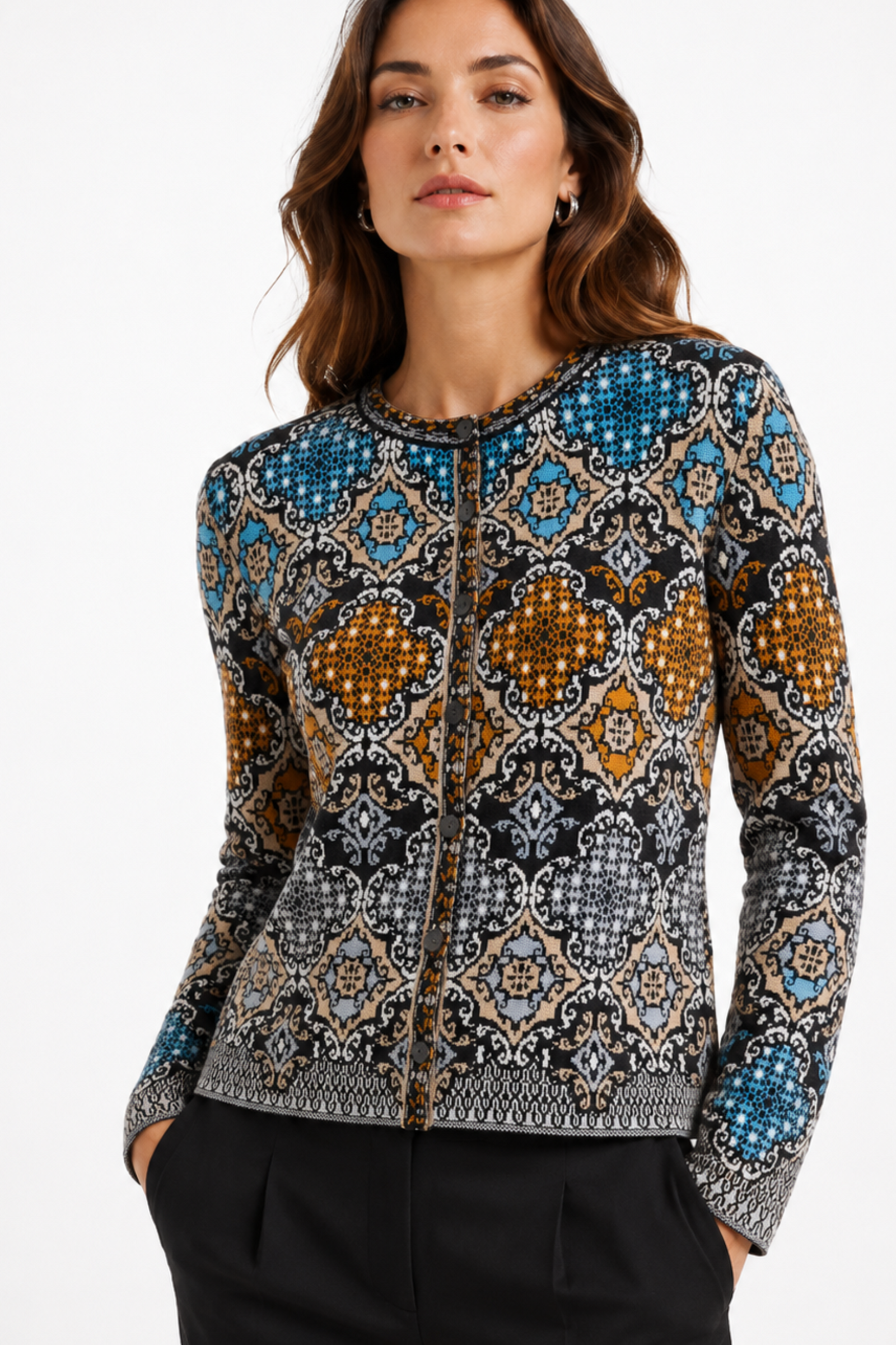 IVKO  Woman IVKO - Cardigan Azulejo Black | Magnifique Gilet 100 % Laine avec Motifs Portugais
