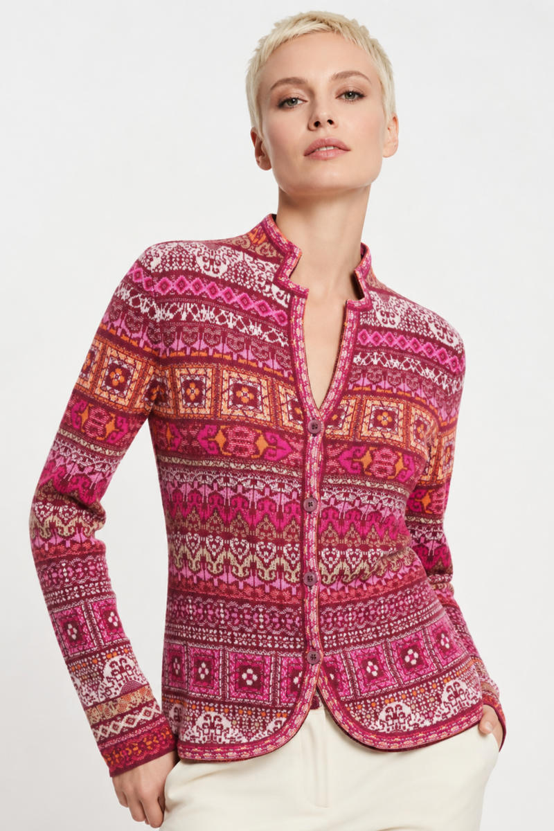 IVKO - Knit Jacket Azulejo Cherry | Oogverblindend Vest van 100% Wol met Portugese Motieven