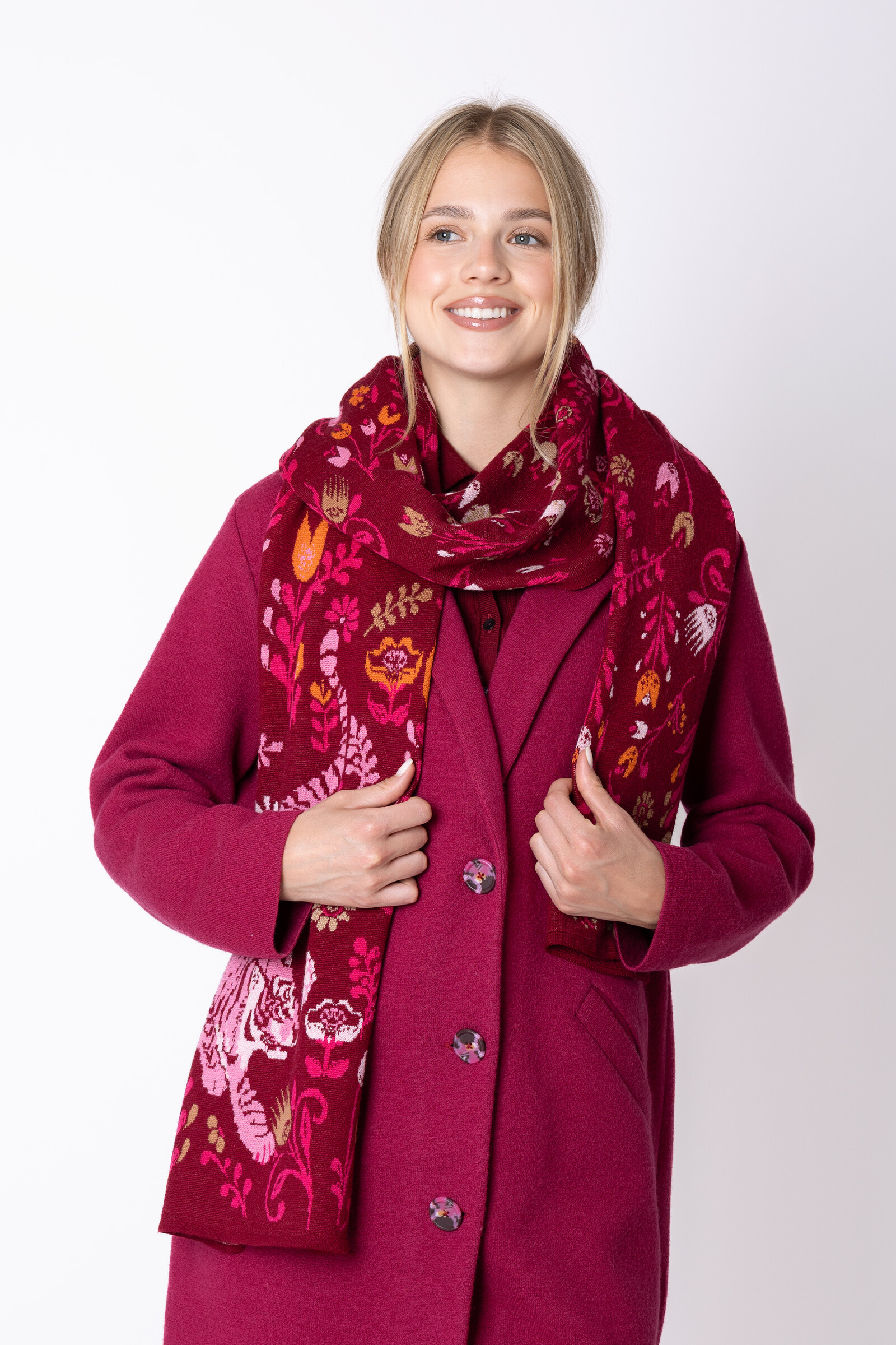 IVKO  Woman IVKO - Scarf Feral Grace Cherry | Masterful Scarf of 100% Wool with Tiger Print