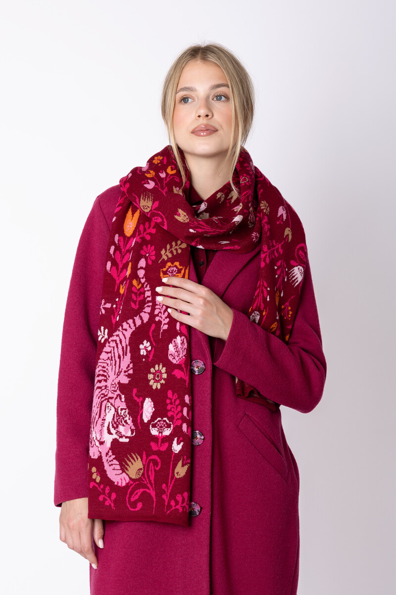 IVKO - Scarf Feral Grace Cherry | Écharpe de Maître en 100 % Laine à Motif Tigre