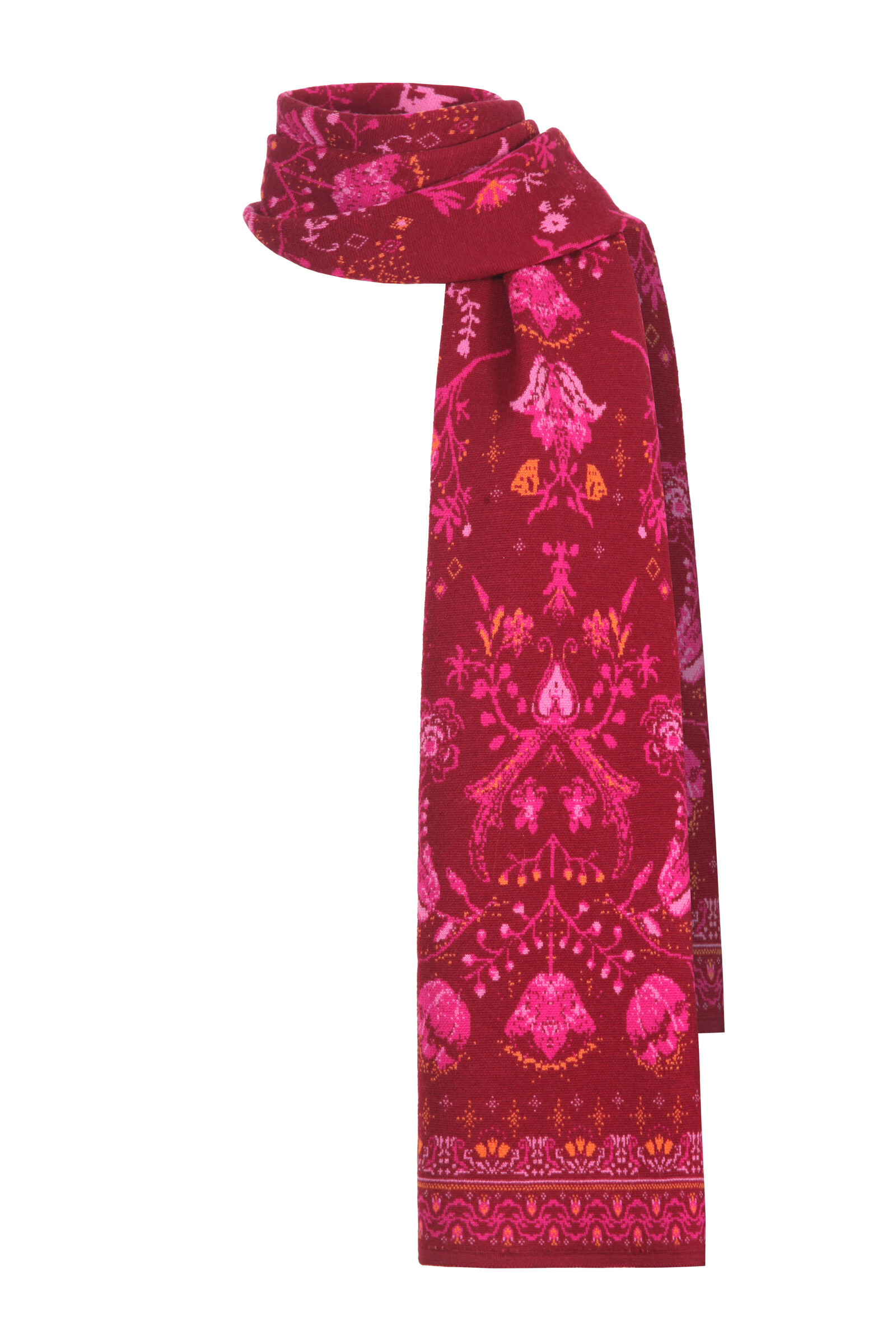 IVKO  Woman IVKO - Knit Scarf Fika Floral Cherry | Comfortabele Sjaal van 100% Wol met Scandinavische Patronen