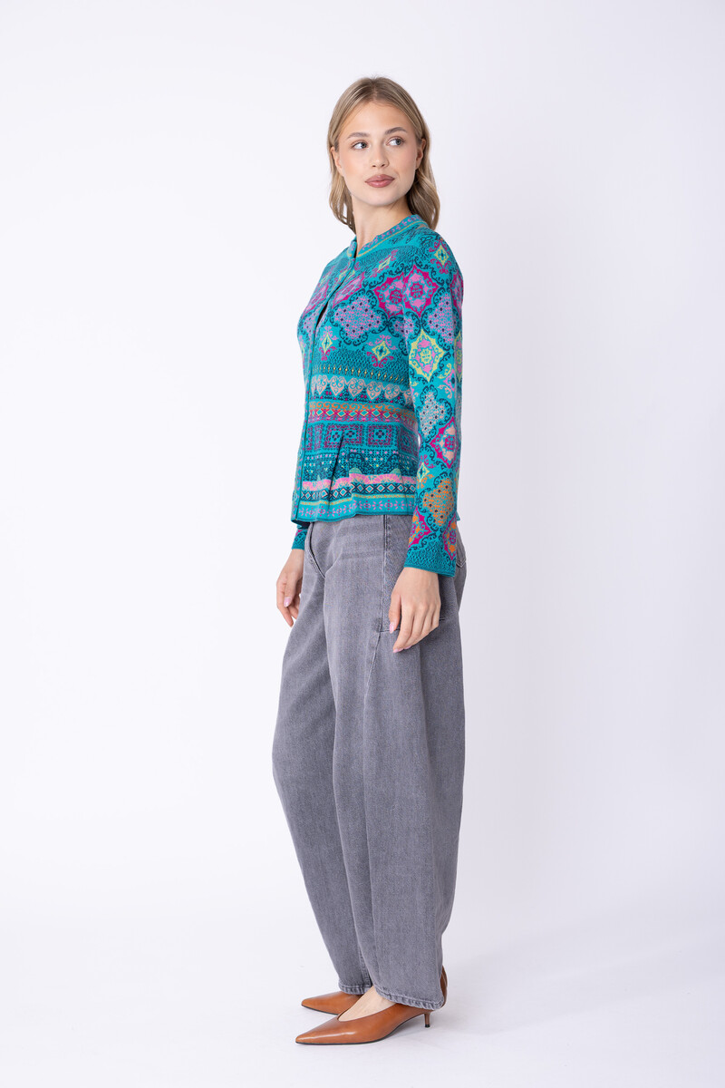 IVKO - Peplum Knit Jacket Azulejo Adria | Oogverblindend Vest van 100% Wol met Portugese Motieven