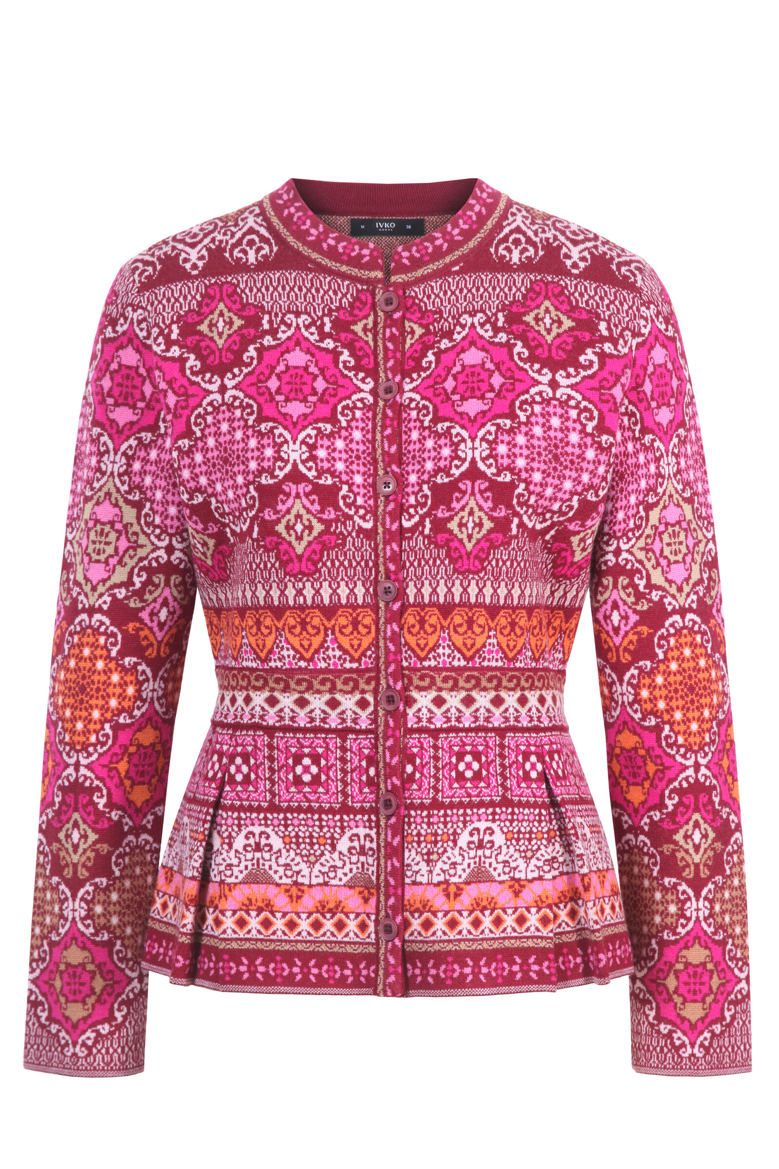 IVKO  Woman IVKO - Peplum Knit Jacket Azulejo Cherry | Oogverblindend Vest van 100% Wol met Portugese Motieven