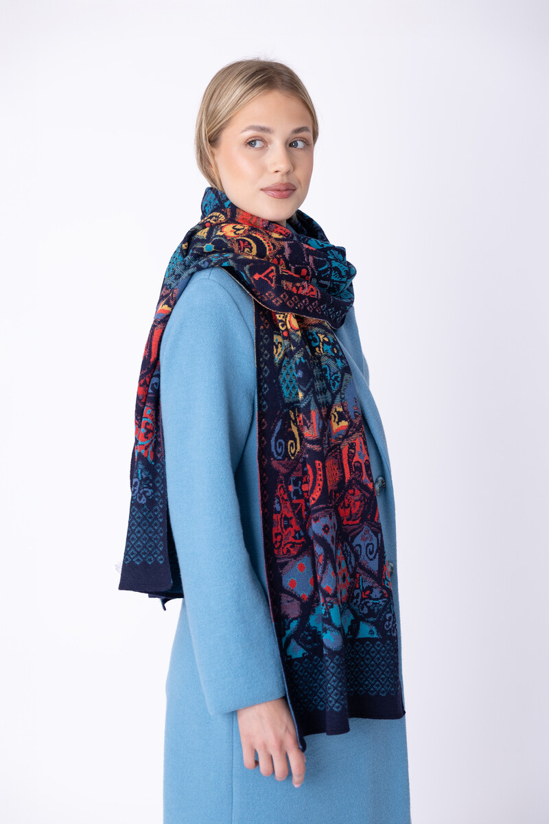 IVKO - Jacquard Scarf Trencar Pattern Marine | Duurzame Sjaal van 100% Biologische Wol