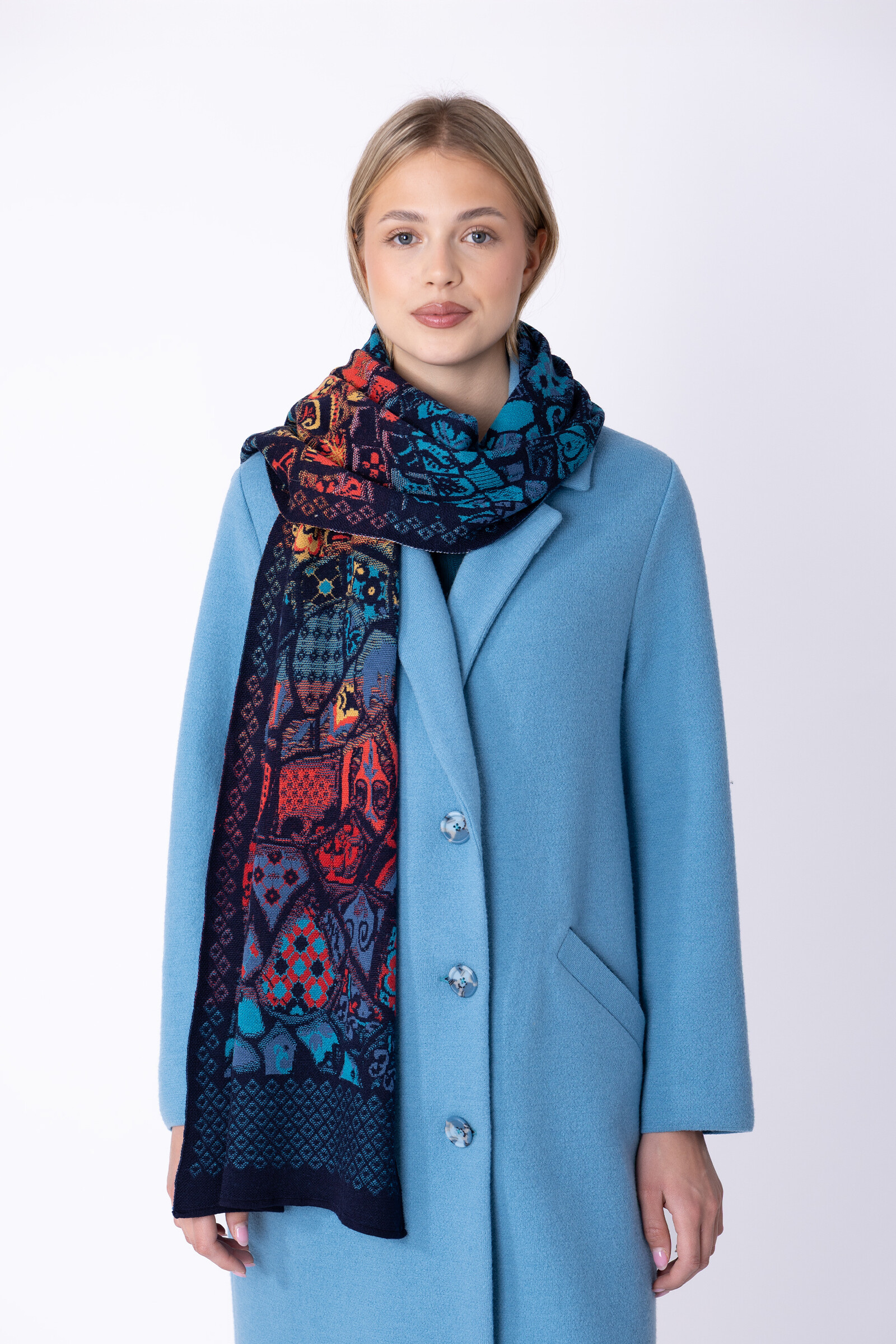 IVKO  Woman IVKO - Jacquard Scarf Trencar Pattern Marine | Duurzame Sjaal van 100% Biologische Wol