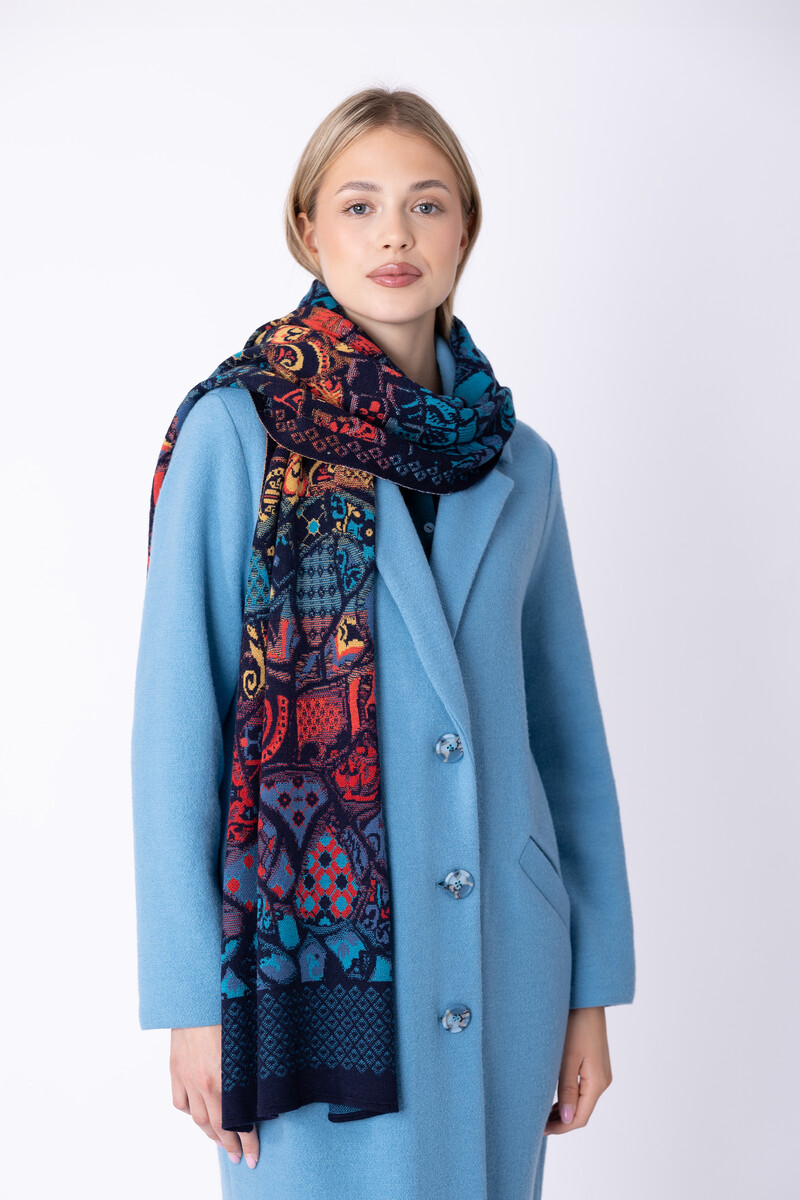 IVKO - Jacquard Scarf Trencar Pattern Marine | Duurzame Sjaal van 100% Biologische Wol