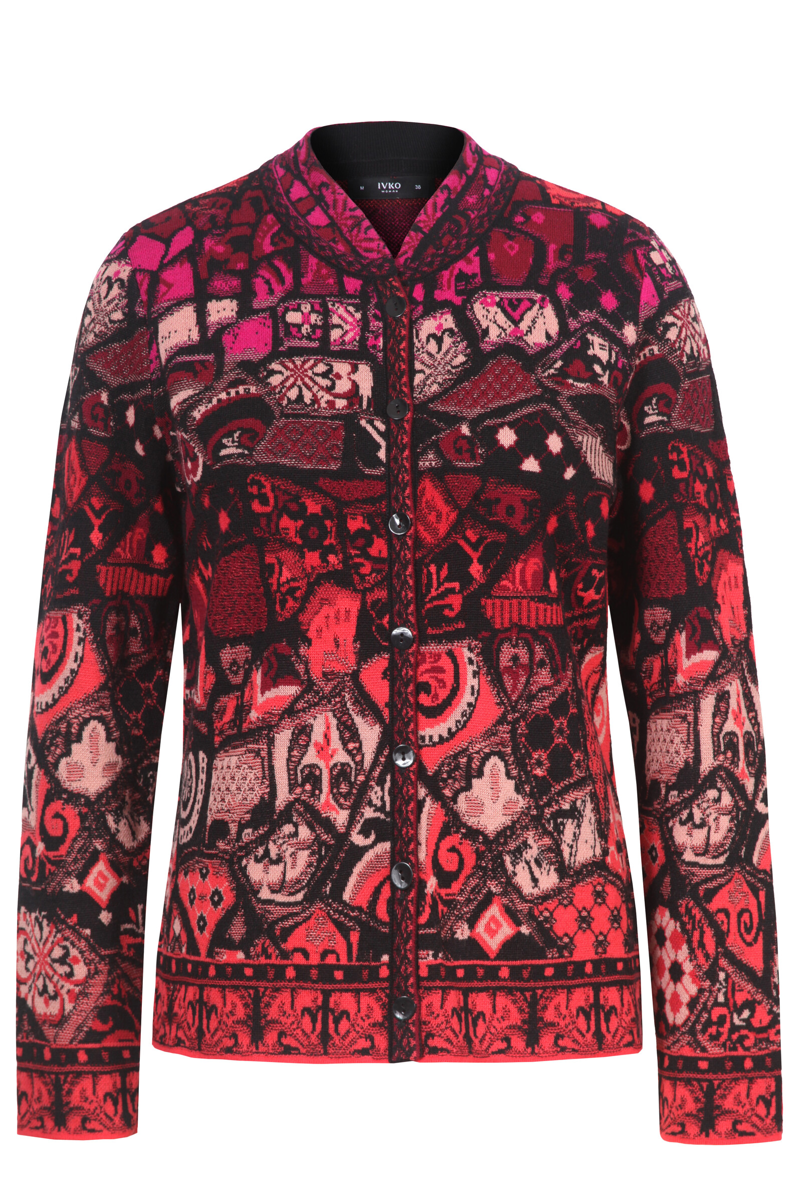 IVKO  Woman IVKO - Jacquard Jacket Trencar Pattern Chocolate Black | Duurzaam Vest van 100% Biologische Wol