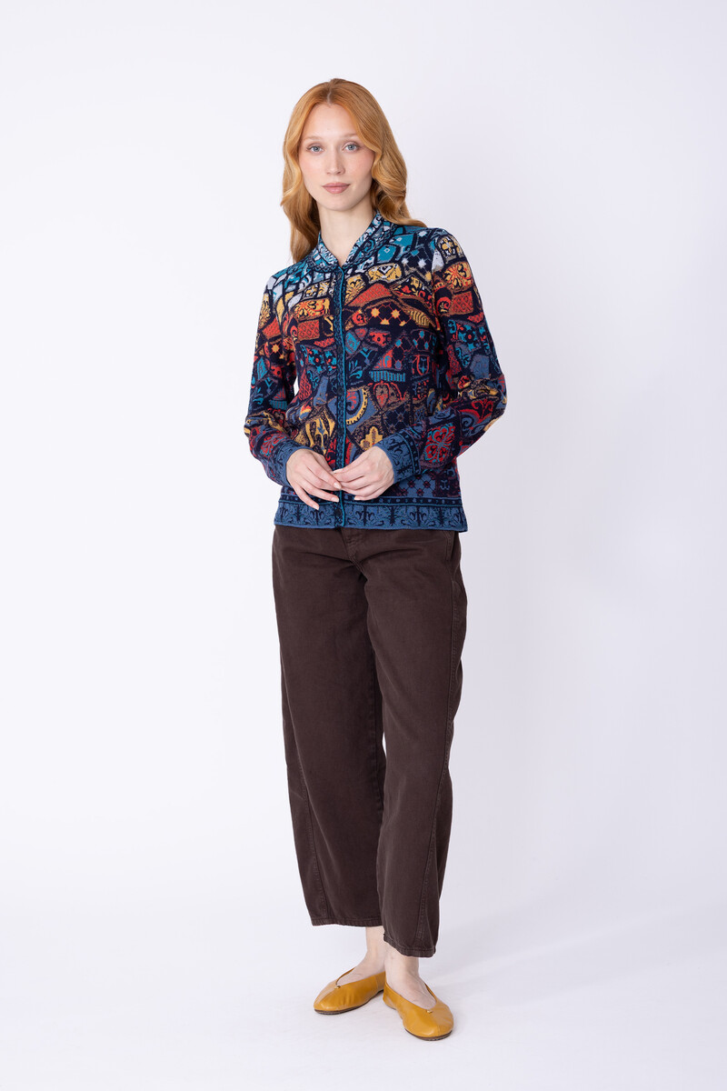 IVKO - Jacquard Jacket Trencar Pattern Marine| Duurzaam Vest van 100% Biologische Wol