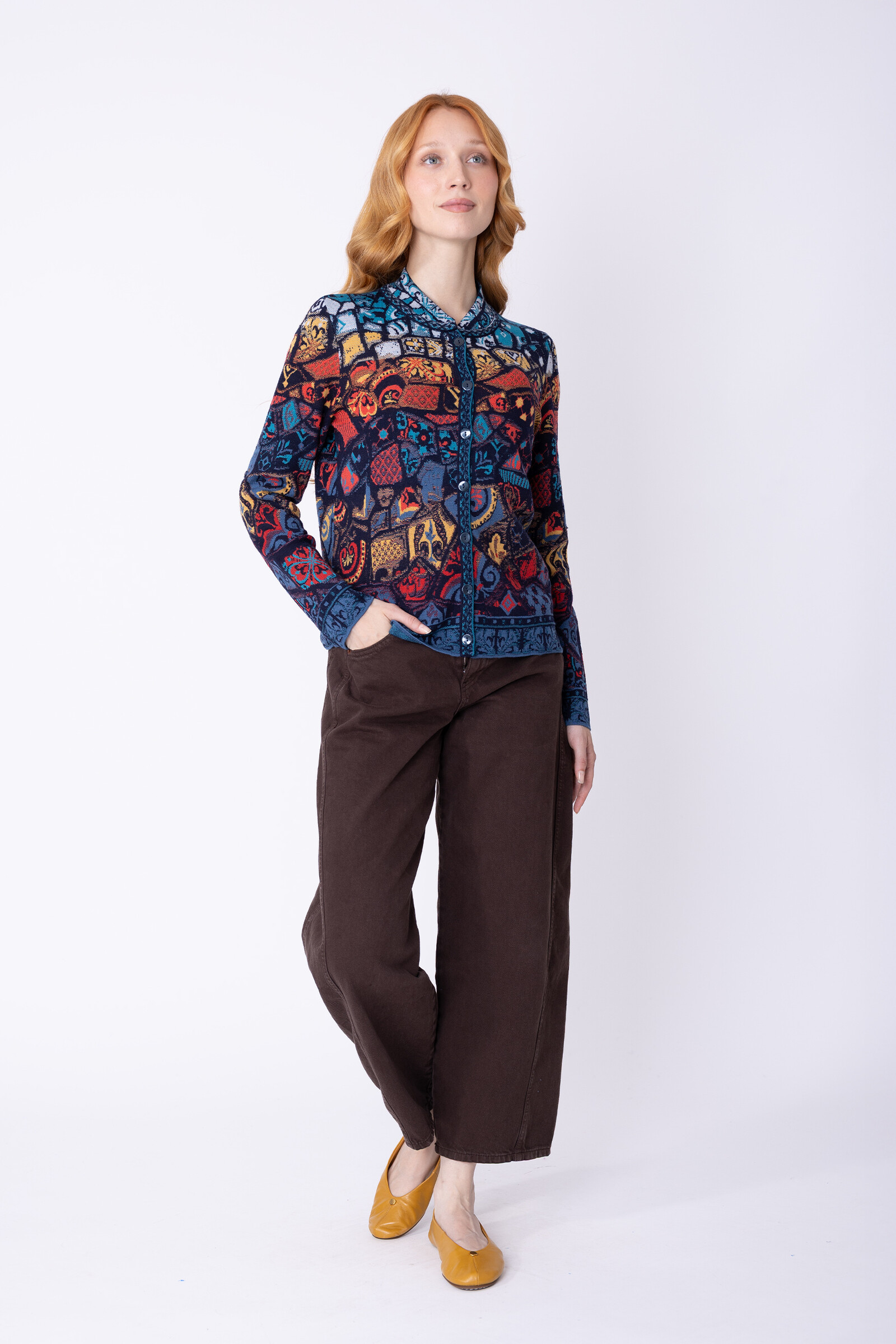IVKO  Woman IVKO - Jacquard Jacket Trencar Pattern Marine| Duurzaam Vest van 100% Biologische Wol
