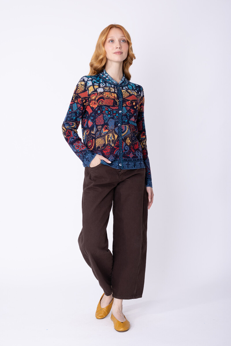 IVKO - Jacquard Jacket Trencar Pattern Marine| Duurzaam Vest van 100% Biologische Wol