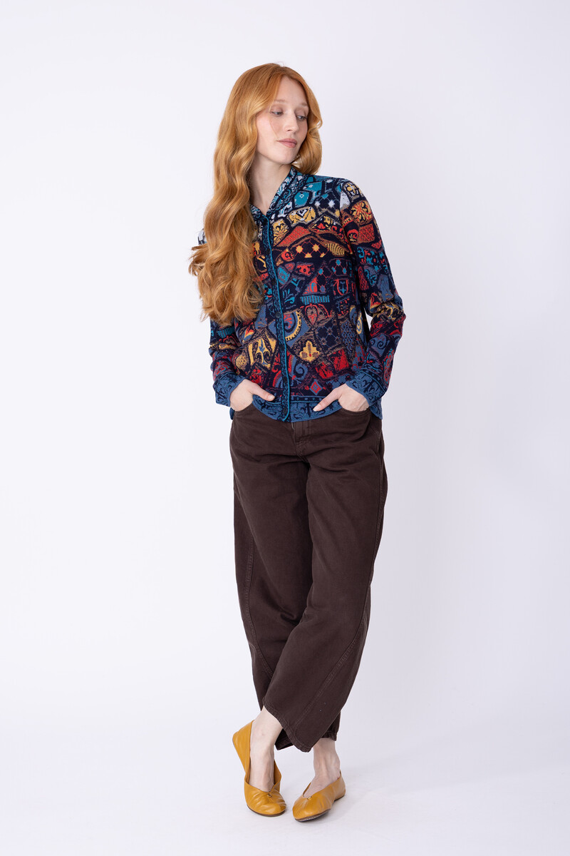 IVKO - Jacquard Jacket Trencar Pattern Marine| Duurzaam Vest van 100% Biologische Wol