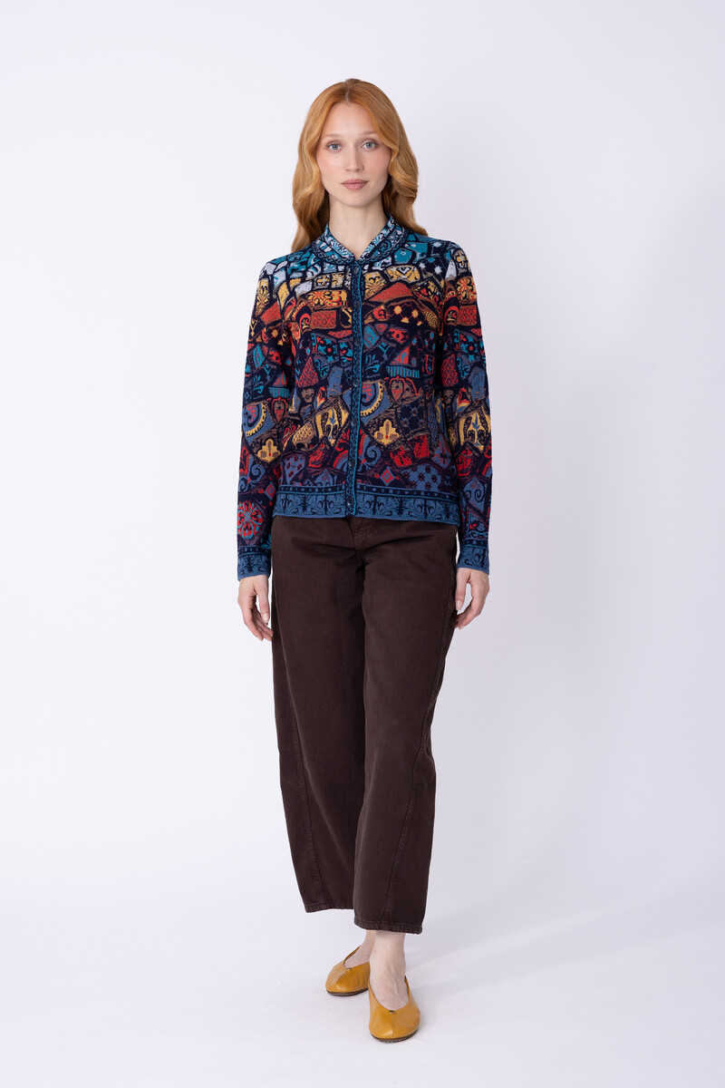 IVKO - Jacquard Jacket Trencar Pattern Marine| Duurzaam Vest van 100% Biologische Wol