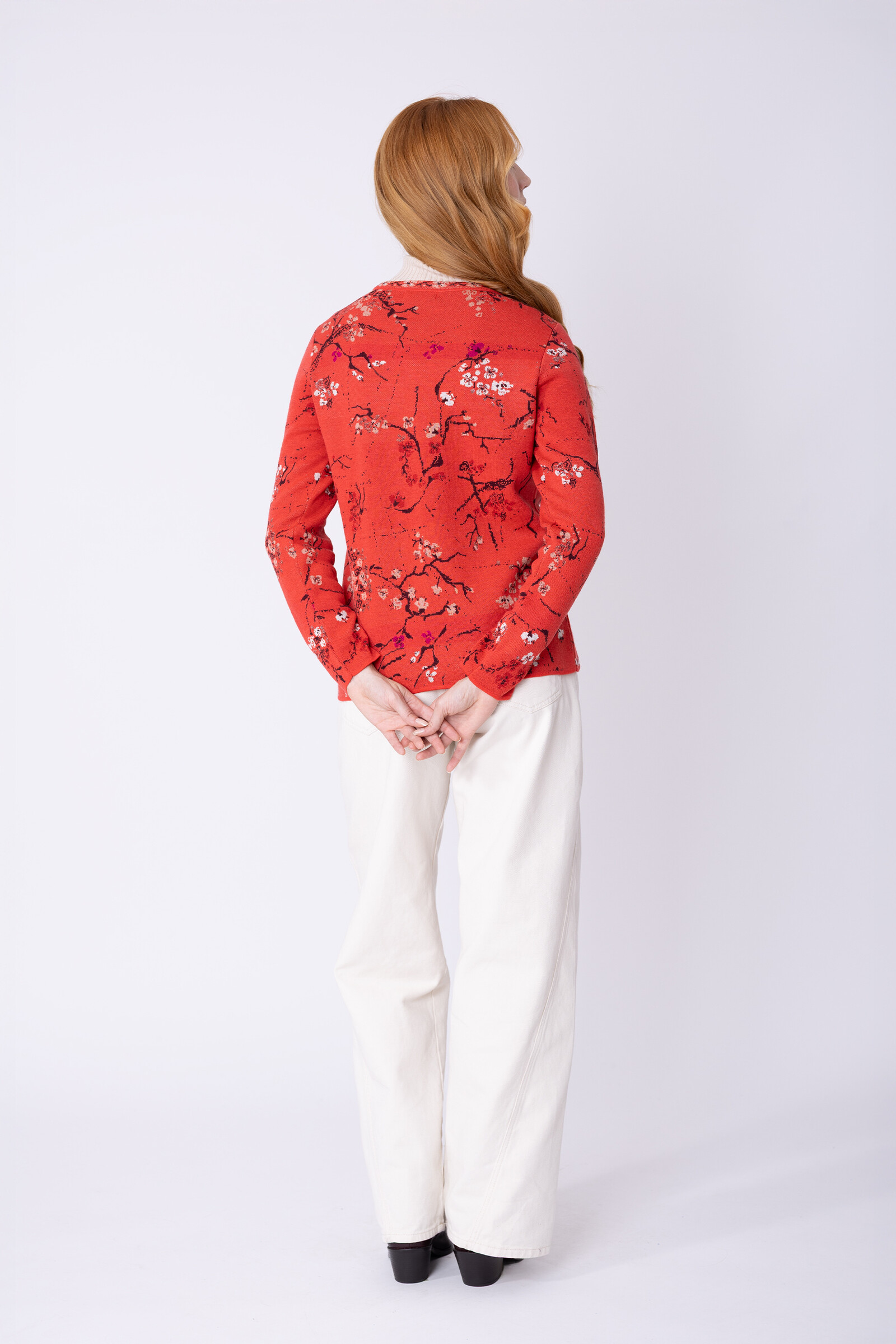IVKO  Woman IVKO - Cardigan Cherry Blossom Pattern Coral | Duurzaam Vest van 100% Biologische Wol