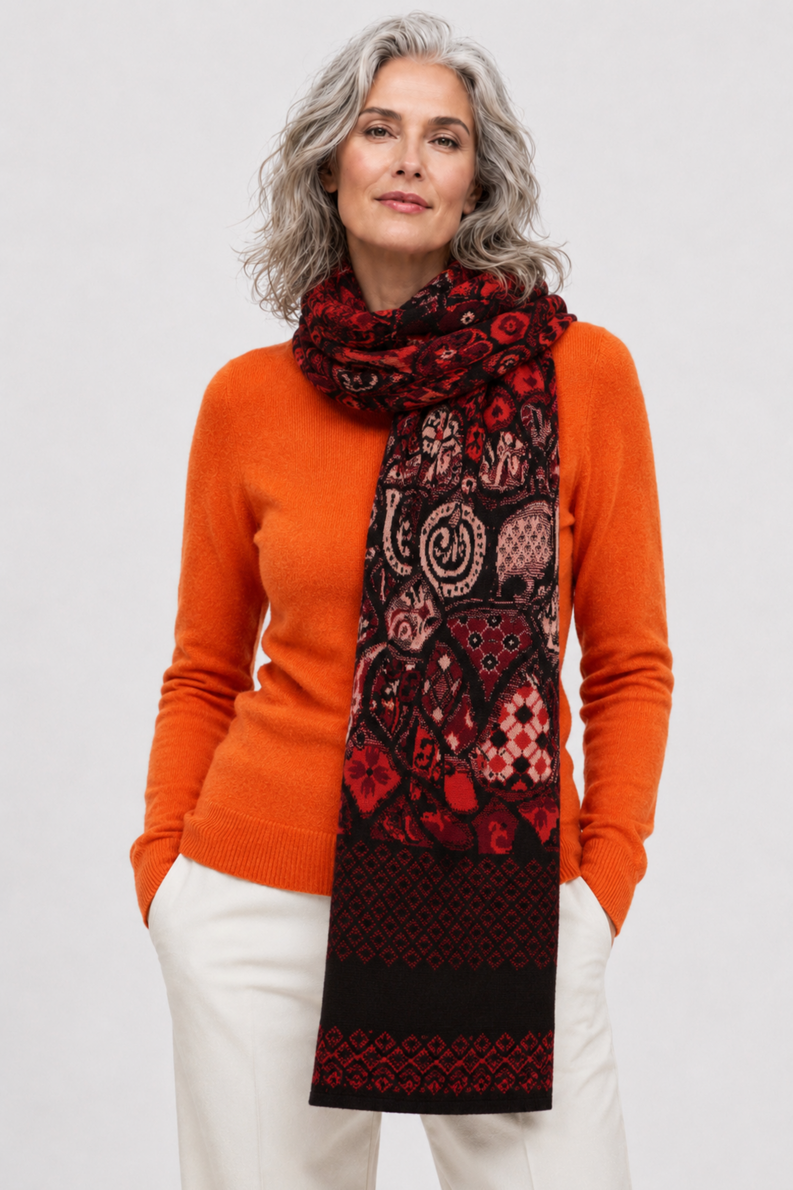 IVKO  Woman IVKO - Jacquard Scarf Trencar Pattern Chocolate Black | Sustainable Scarf of 100% Organic Wool
