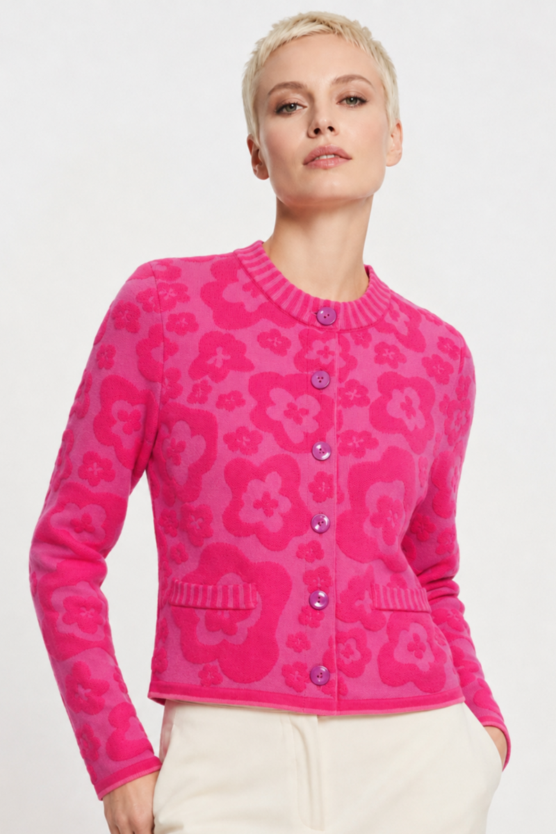 IVKO - Cardigan Bloom Relief Magenta | Markant Vest met Patronen in Reliëf