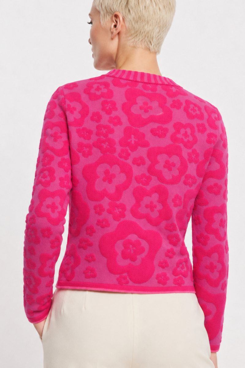 IVKO - Cardigan Bloom Relief Magenta | Markant Vest met Patronen in Reliëf