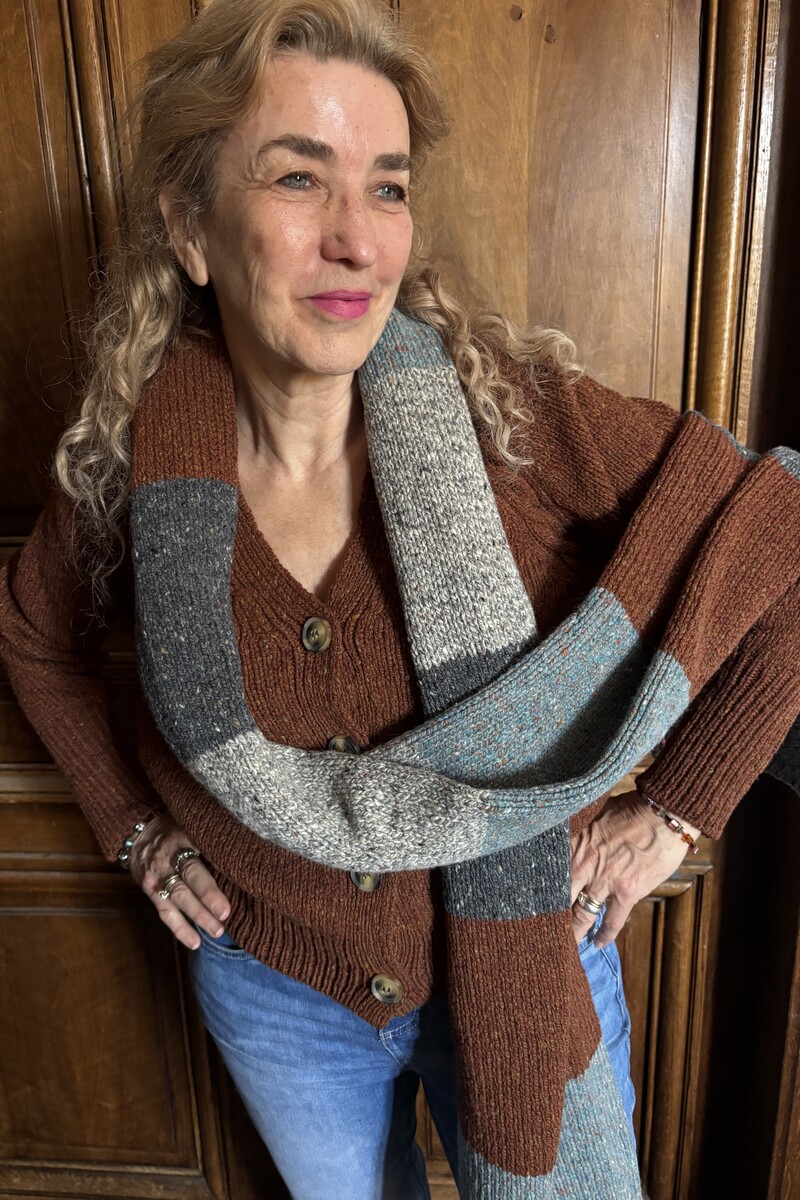 Fisherman Out of Ireland - Donegal Colour Blocked Scarf Copper Steel | Mulesing-Vrije Sjaal van 100% Merinowol