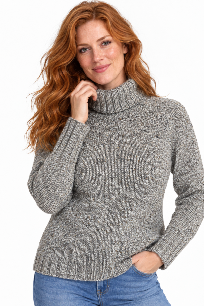 Fisherman Out of Ireland - Donegal Polo Neck Sweater Porridge | Grijze Trui van 100% Merinowol