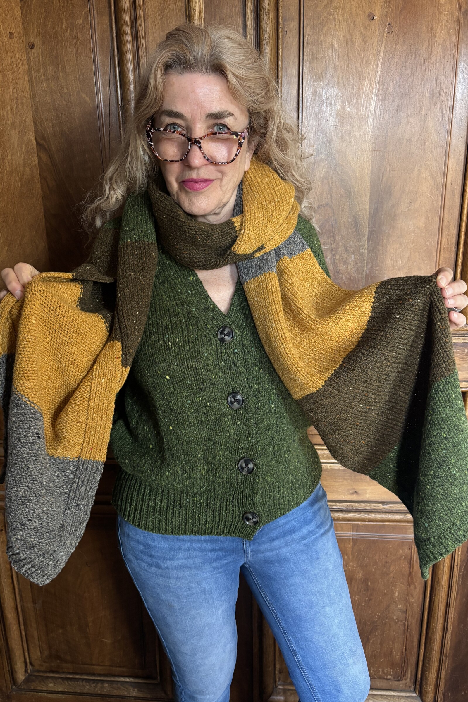 Fisherman Out of Ireland Fisherman Out of Ireland - Donegal Colour Blocked Scarf Mustard Green | Mulesing-Vrije Sjaal van 100% Merinowol