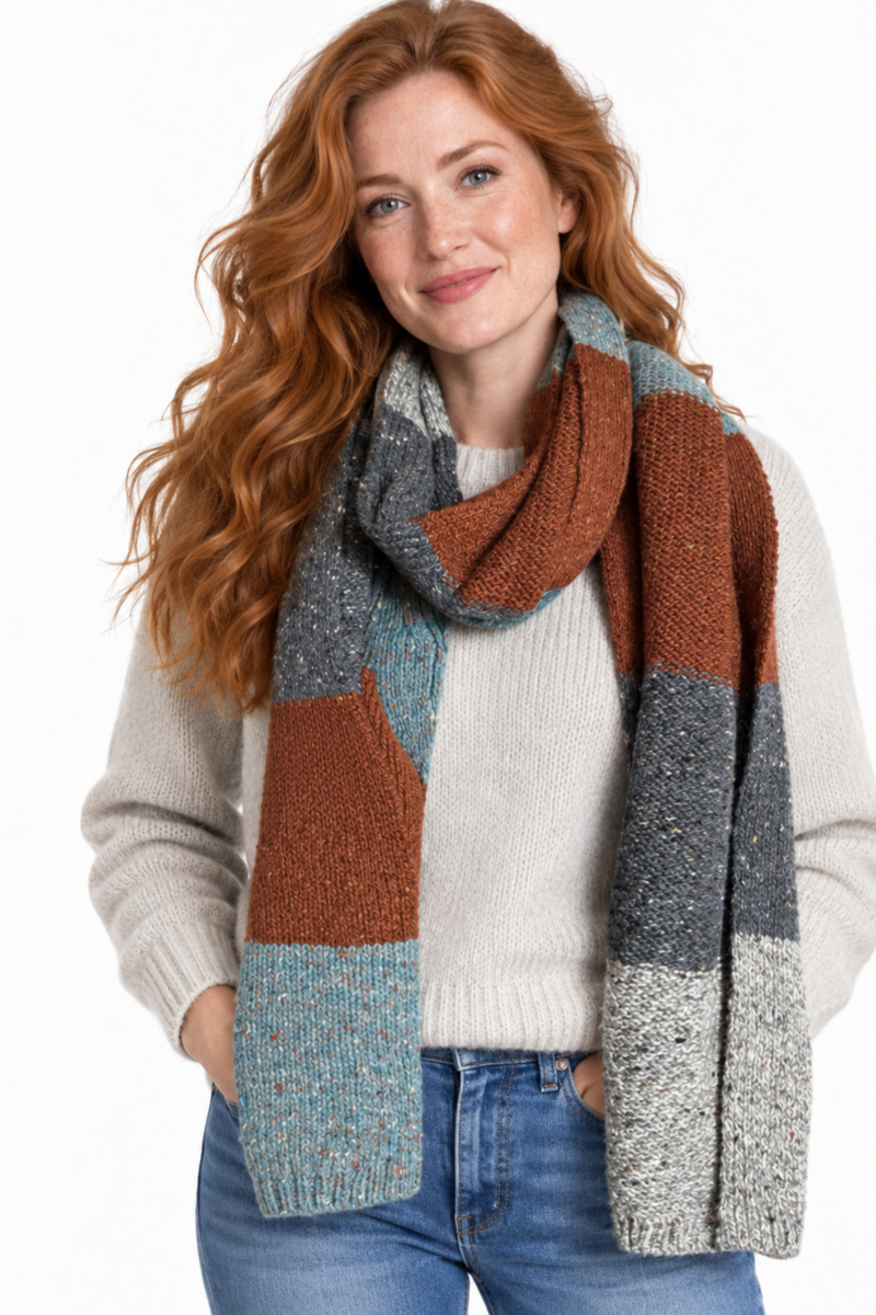 Fisherman Out of Ireland - Donegal Colour Blocked Scarf Copper Steel | Mulesing-Vrije Sjaal van 100% Merinowol