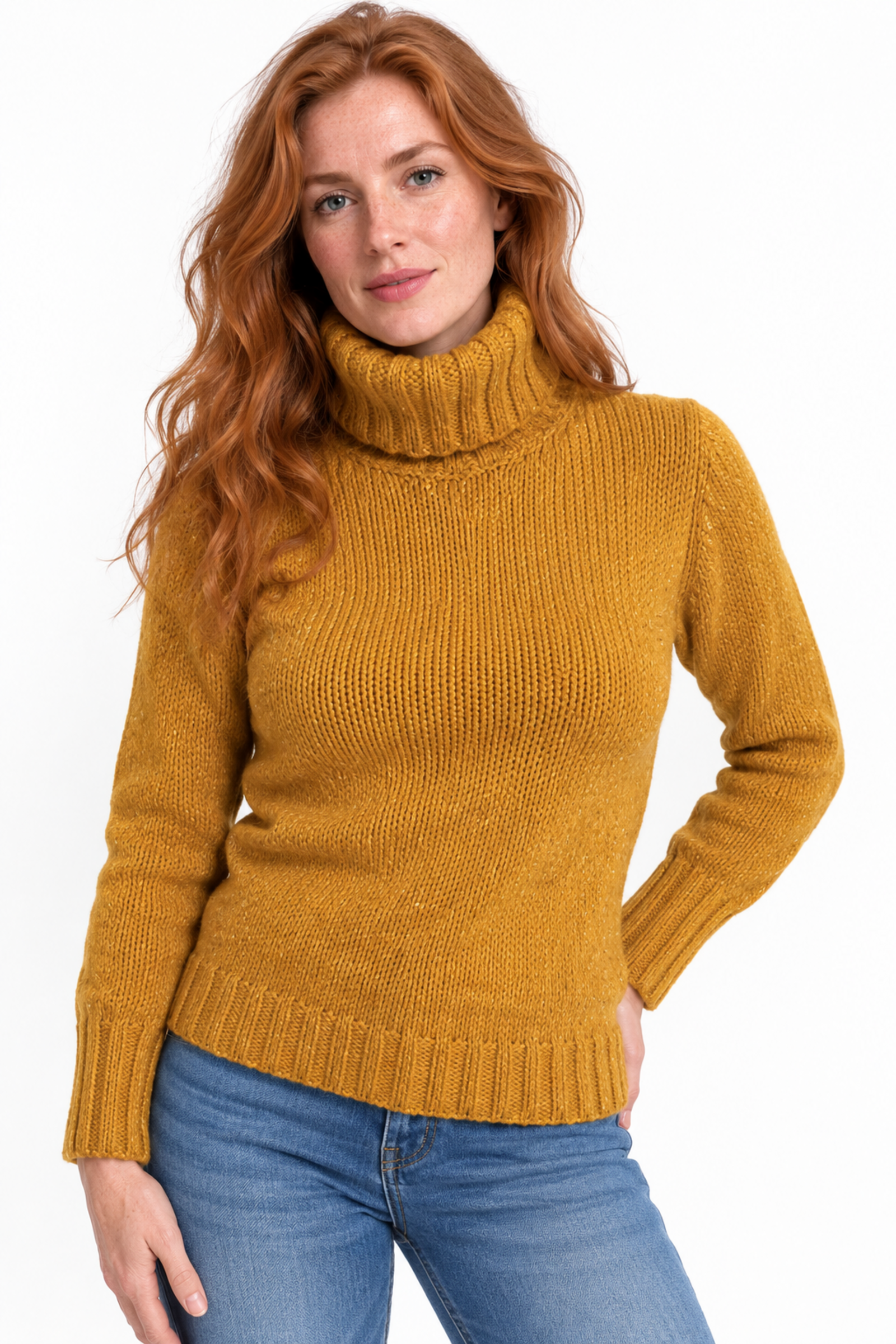 Fisherman Out of Ireland Fisherman Out of Ireland - Donegal Polo Neck Sweater Honey | Gele Trui van 100% Merinowol