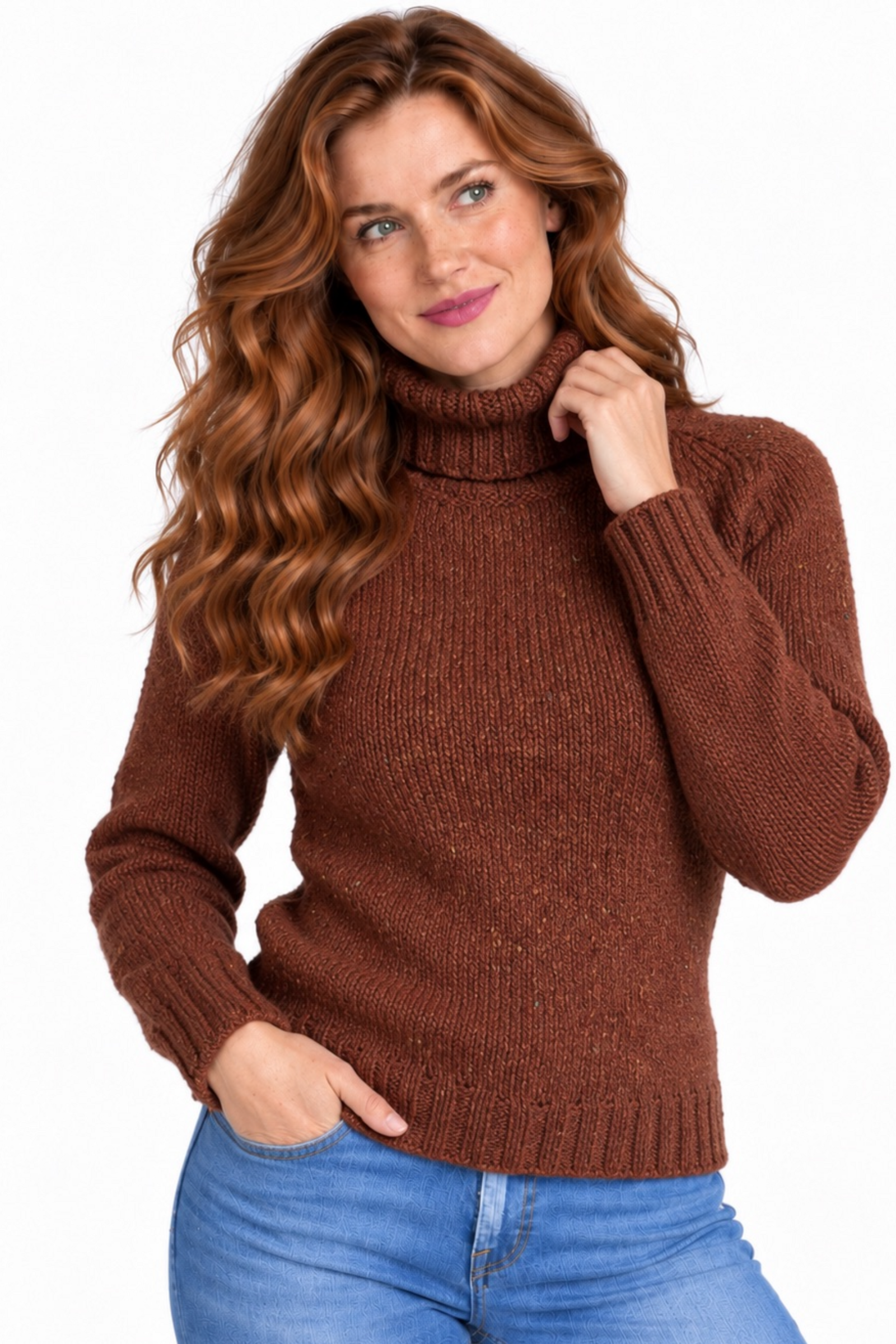 Fisherman Out of Ireland Fisherman Out of Ireland - Donegal Polo Neck Sweater Copper | Bruine Trui van 100% Merinowol