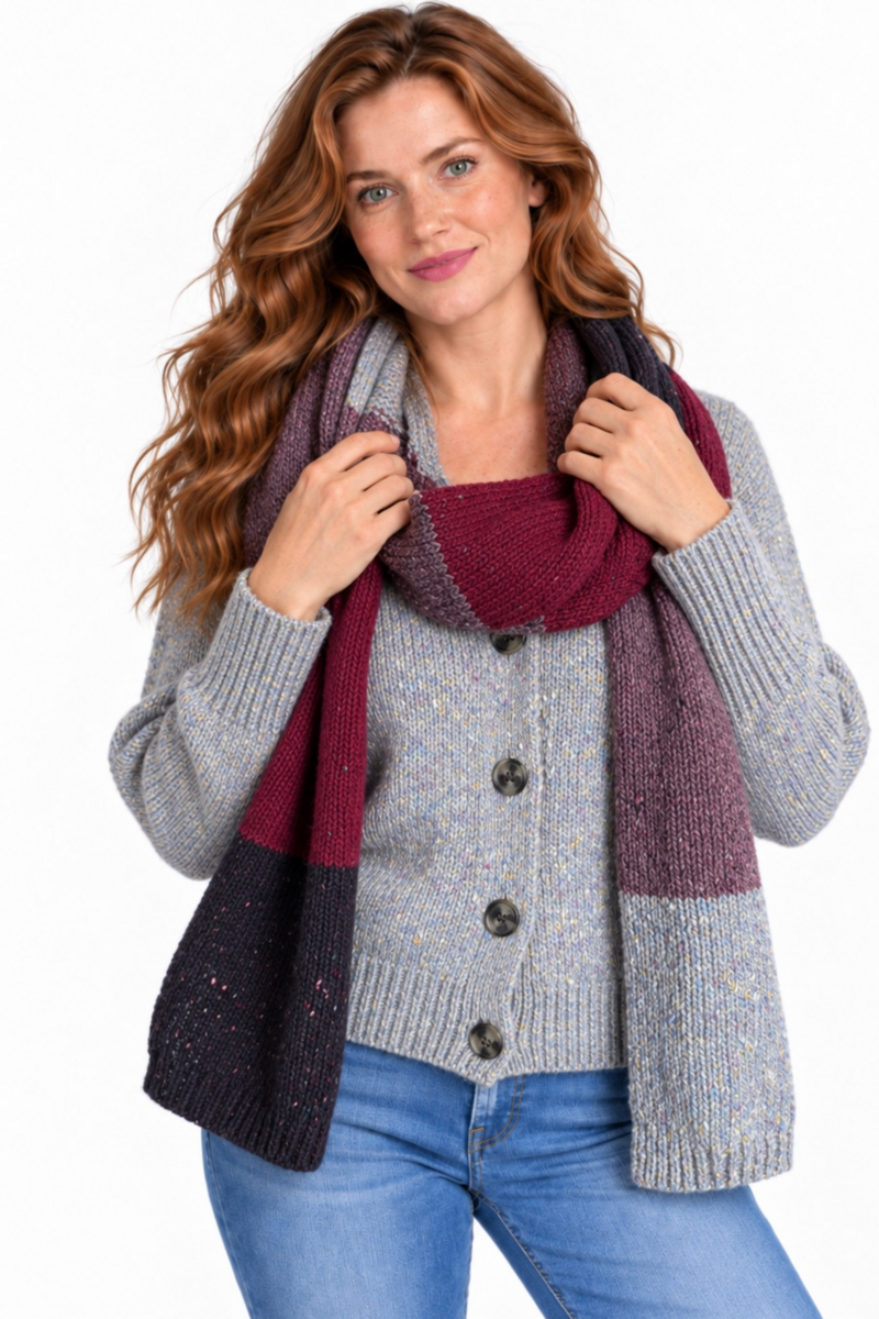 Fisherman Out of Ireland - Donegal Colour Blocked Scarf Blueberry | Mulesing-Vrije Sjaal van 100% Merinowol
